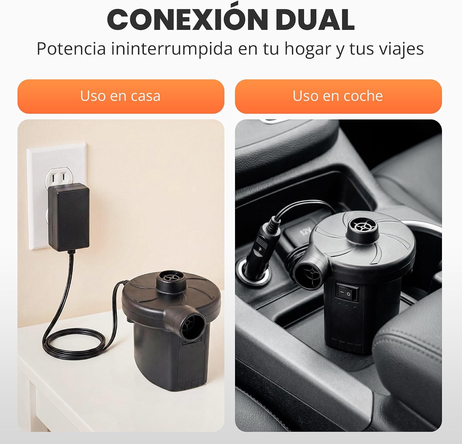 Detalle de JUPPLIES Inflador Eléctrico 2 en 1 (240V AC + 12V DC) para colchones, piscinas y paddle surf