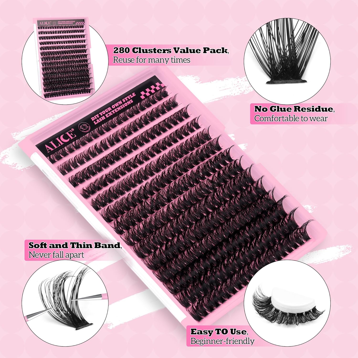 Thumbnail 3 de ALICE 280Pcs Wispy Lash Clusters, D-Curly 8-16mm