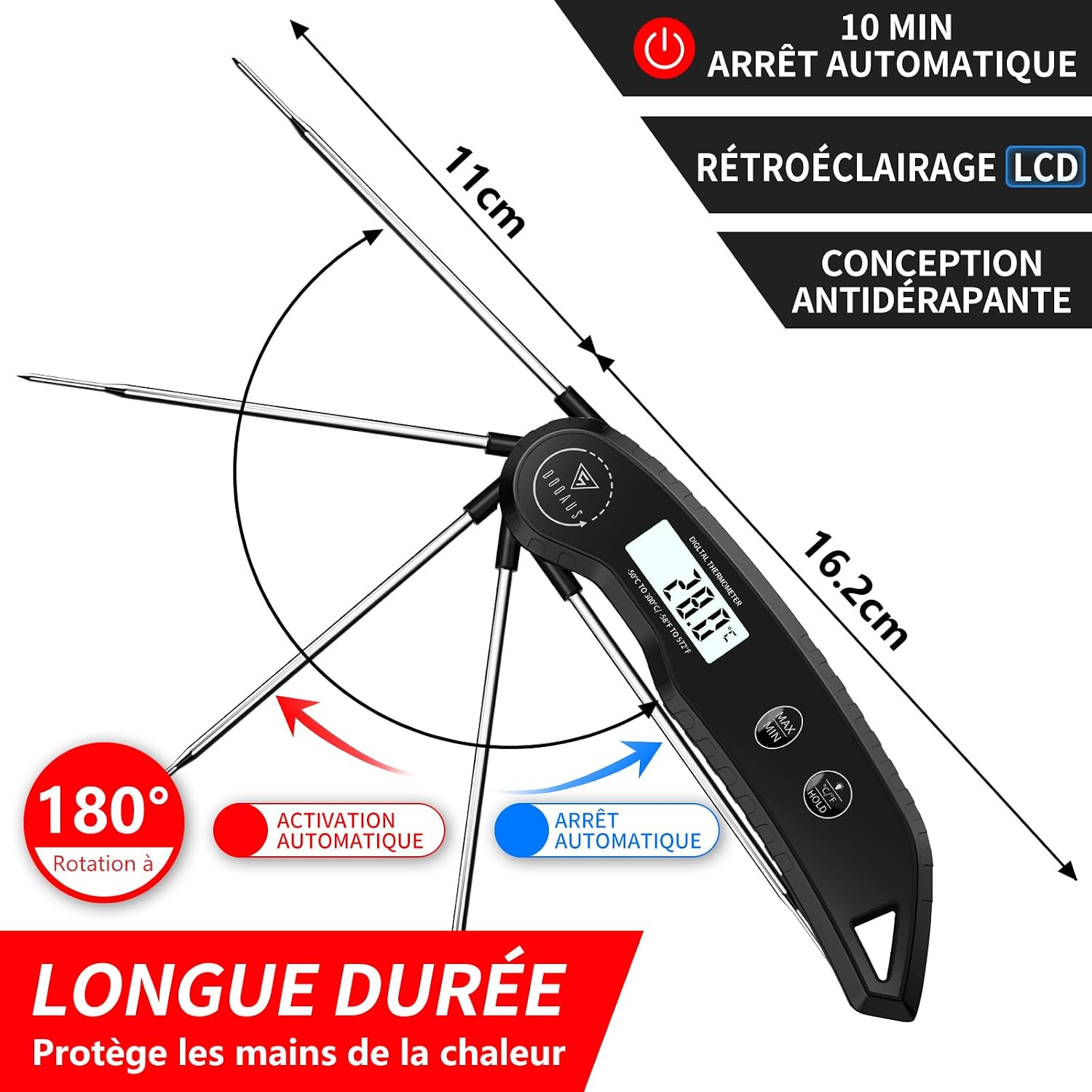 Detalle 2 de DOQAUS CP7 Pro keukenthermometer met inklapbare sonde en verlicht lcd-display