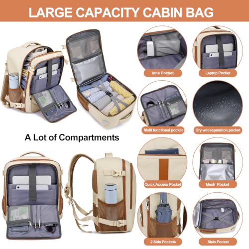 Thumbnail 3 de PUSLOM Mochila de cabina 40x30x20 cm – 24 L, USB, anti‑robo, beige