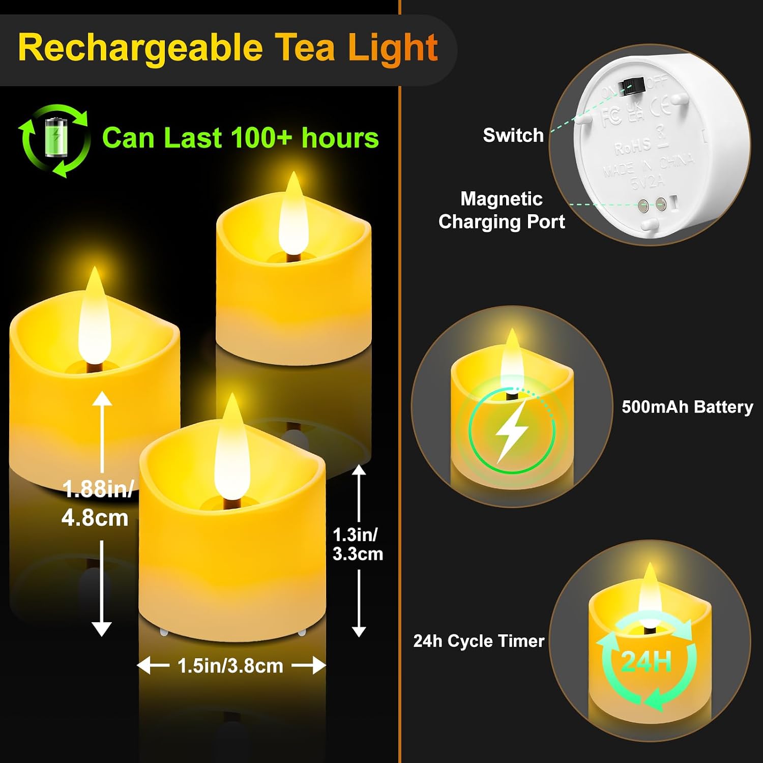 Detalle 2 de YiaMia Rechargeable Tea Lights 12-Pack