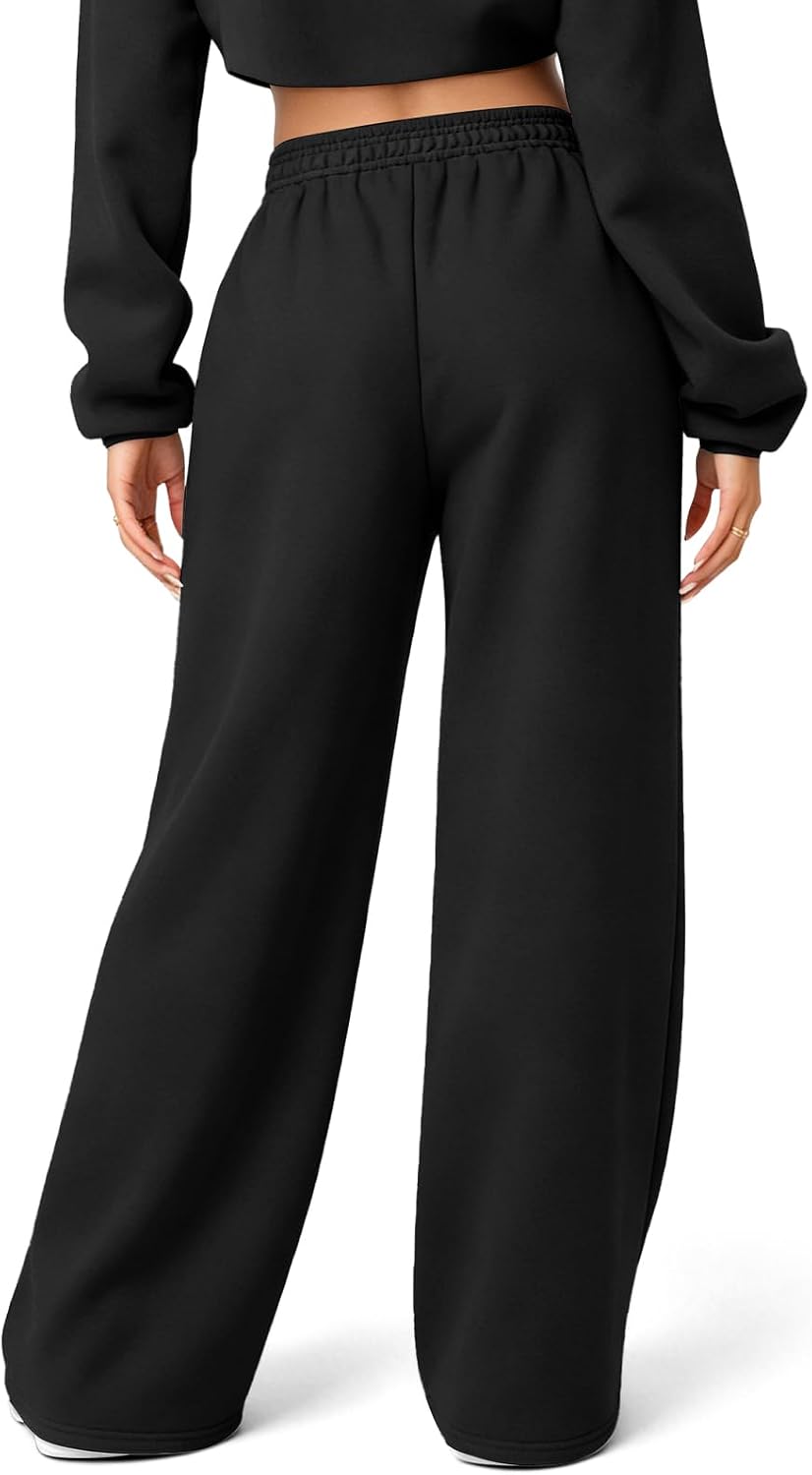 Detalle de HMIYA Women’s Fleece-Lined Wide-Leg Sweatpants, 27.4"–27.8" Inseam