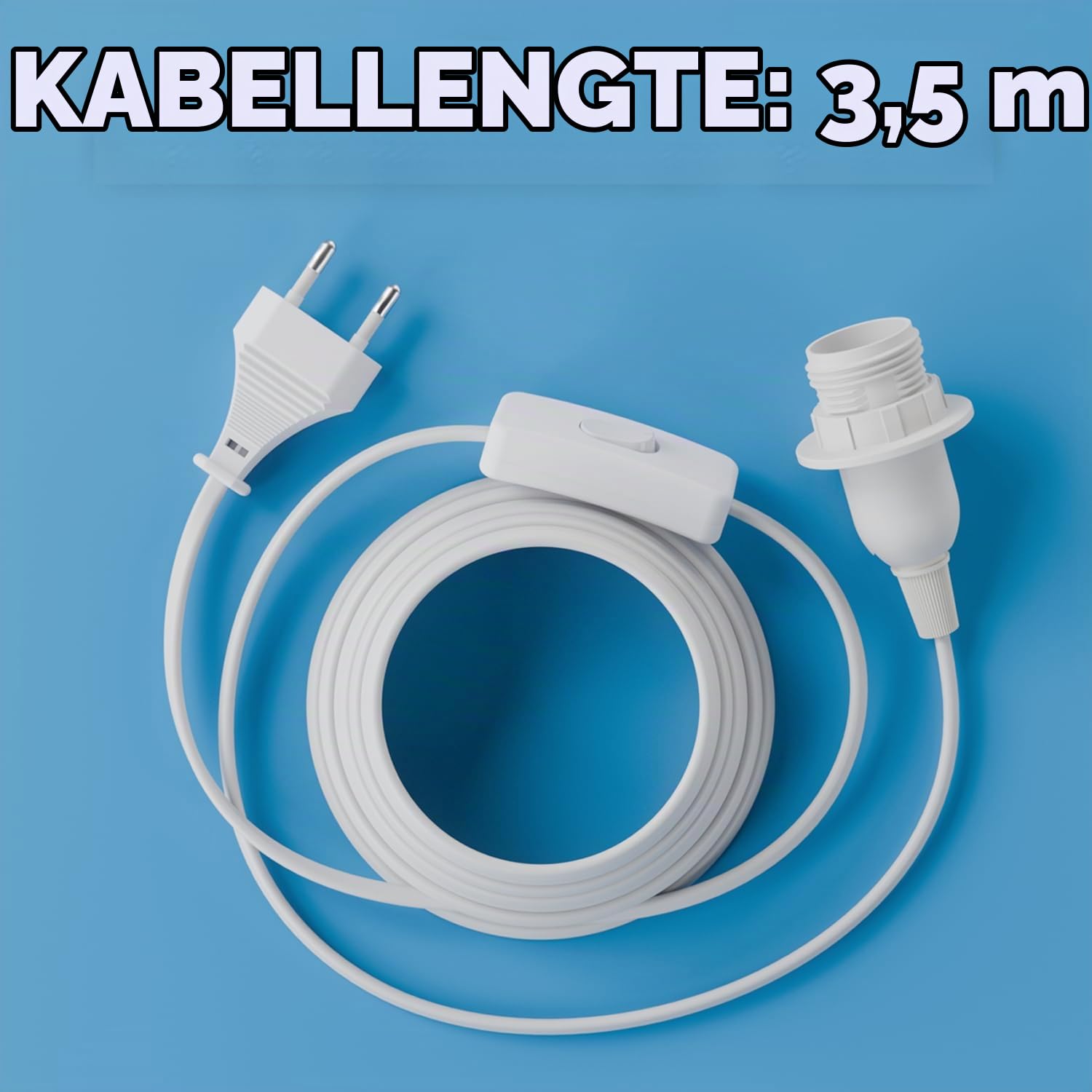 Detalle de greate 505001 E14-lamphouder met schakelaar, witte kabel van 3,5 meter