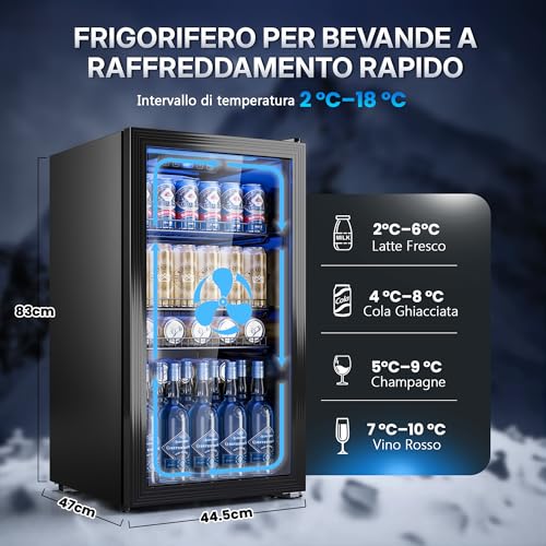 Thumbnail 1 de TRIUMPHKEY Frigorifero per Bevande 90 L con Porta in Vetro – 128 lattine, regolabili, LED