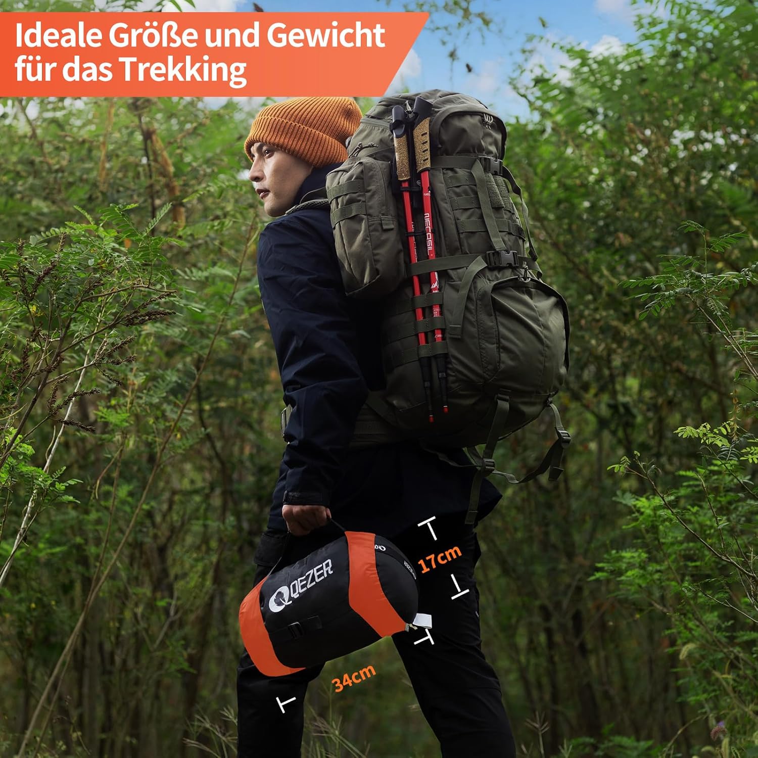 Thumbnail 3 de QEZER Daunenschlafsack – Premium 600FP+ Daunen, 12°C bis -24°C, leicht & kompakt (216 x 80 x 71 cm)