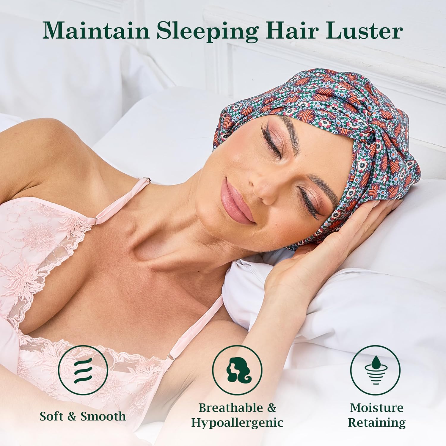 Detalle 2 de KAAHYNNO Adjustable Satin Hair Bonnet, Double-Layer Sleep Cap
