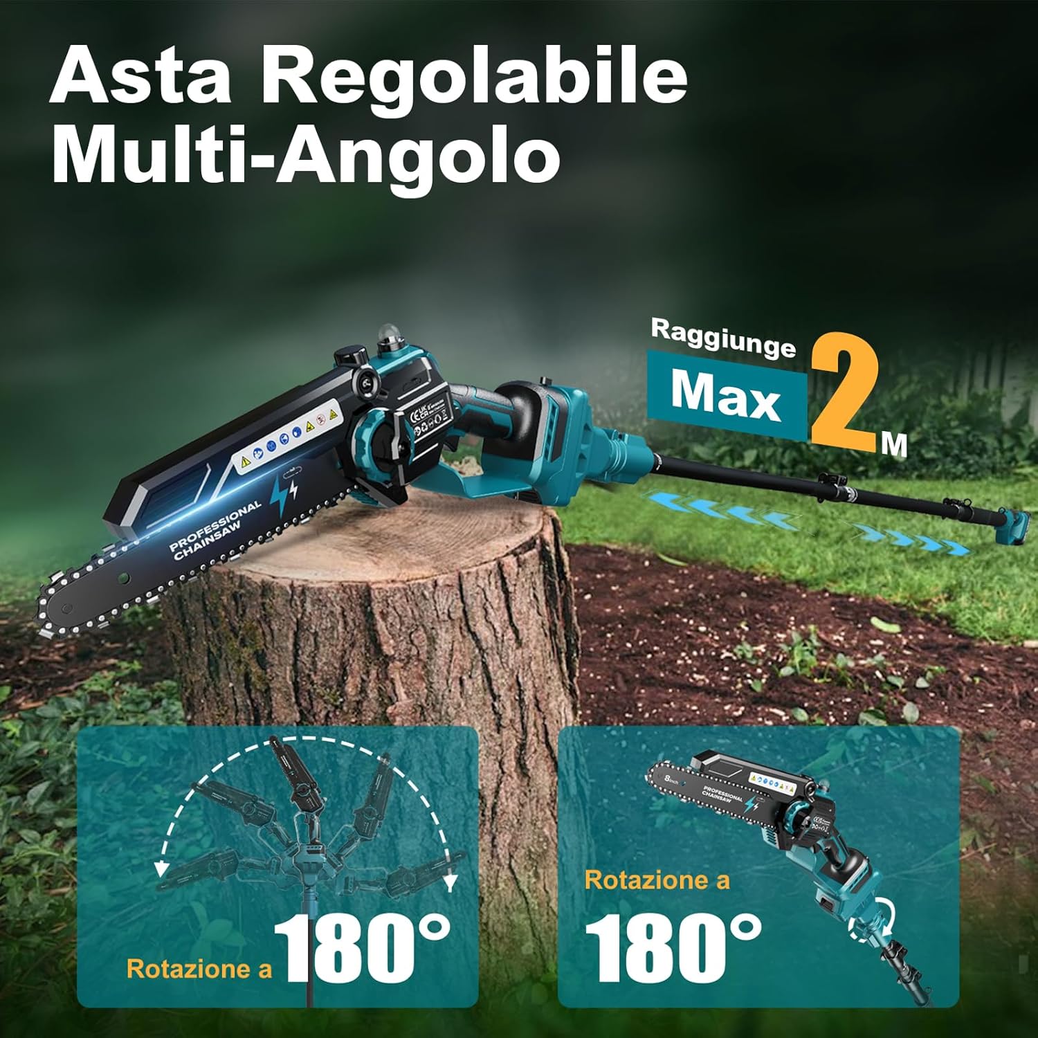 Thumbnail 4 de 2-in-1 Mini Motosega a Batteria 8" con Asta Telescopica e 2×4000mAh 🪚