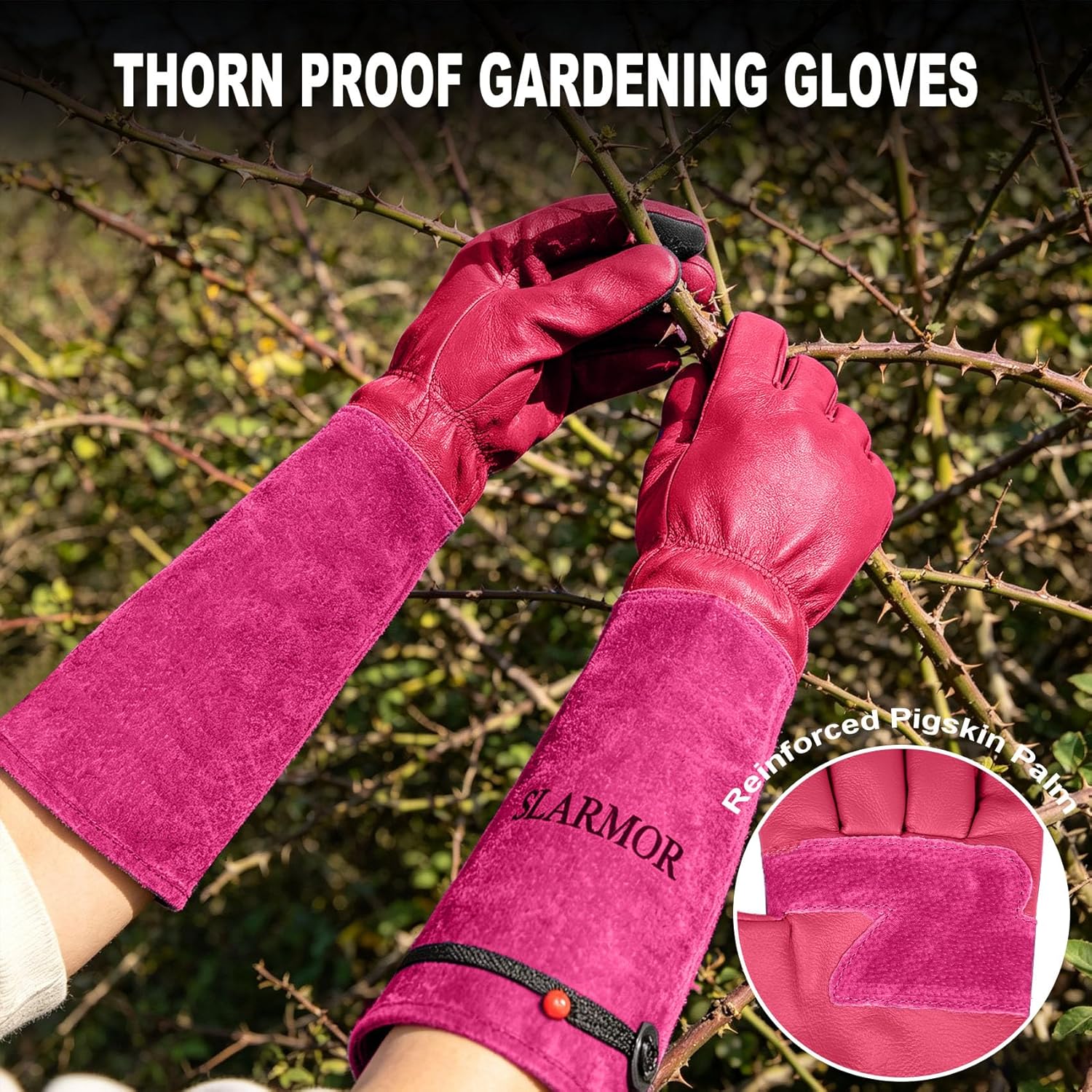Thumbnail 5 de SLARMOR Leather Gardening Gloves for Women and Men – Thorn-Proof Cowhide, Elbow Gauntlet, Rose/ Blackberry Pruning