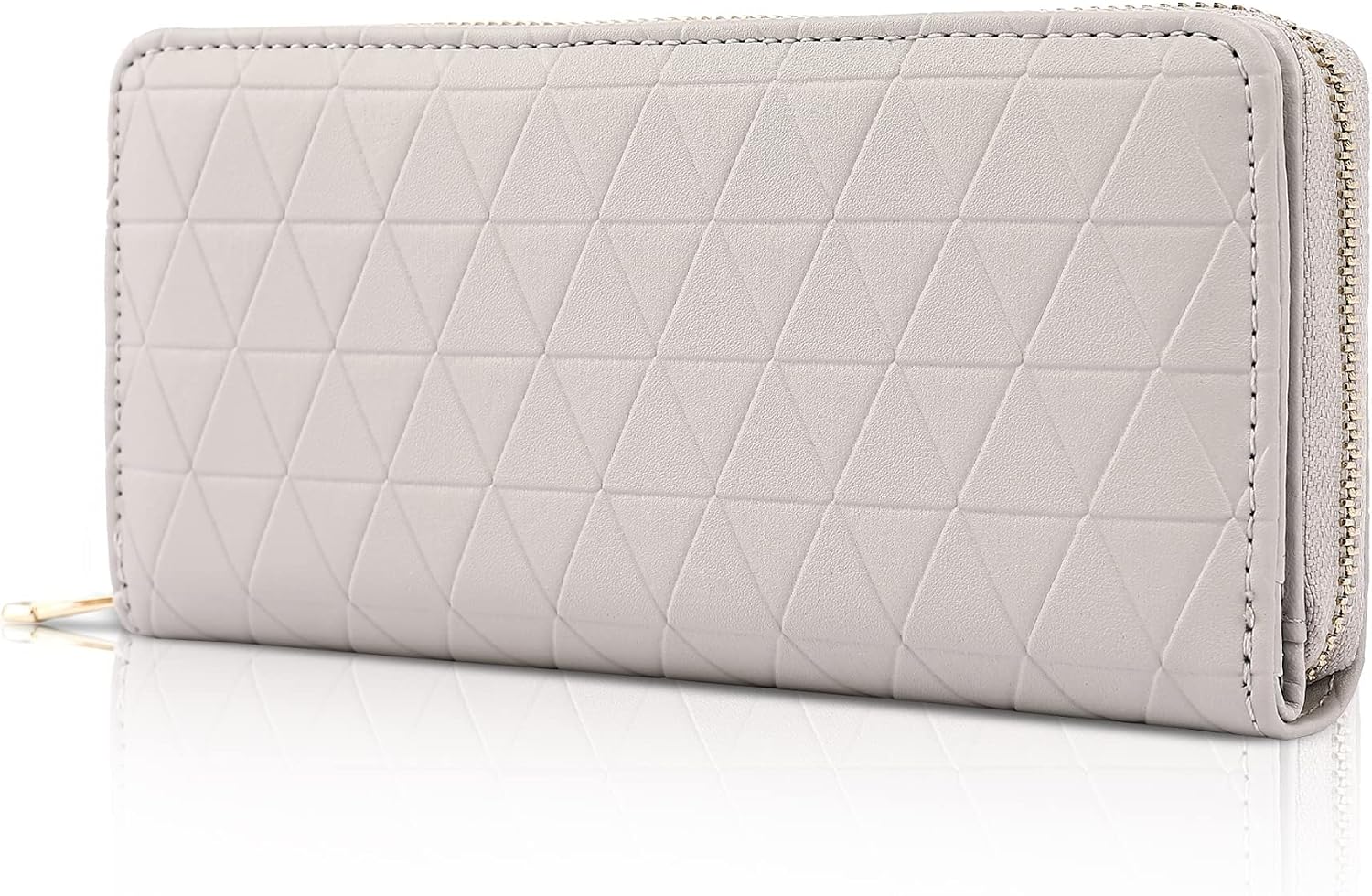 TAN.TOMI Grand Portefeuille pour Femmes – Portefeuille RFID en cuir végétalien gris, fermeture éclair et multiples compartiments