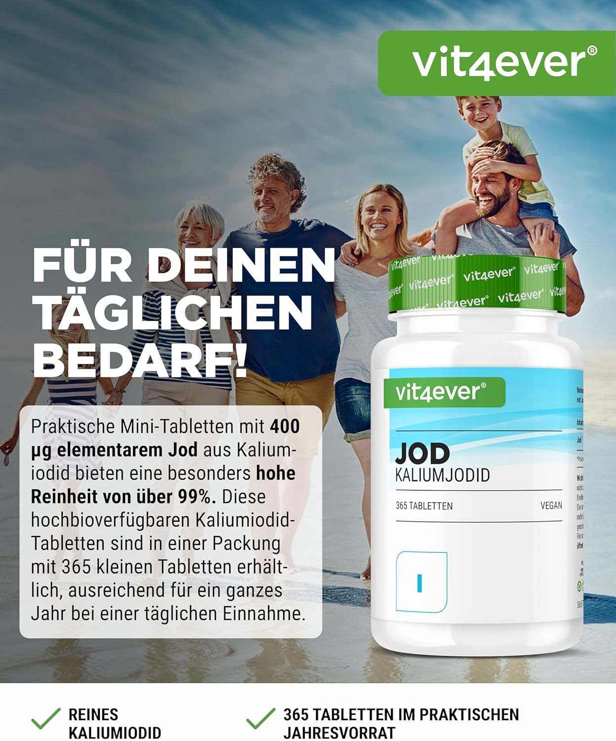Detalle 2 de Vit4ever Jod 400 µg – 365 Tabletten Kaliumjodid