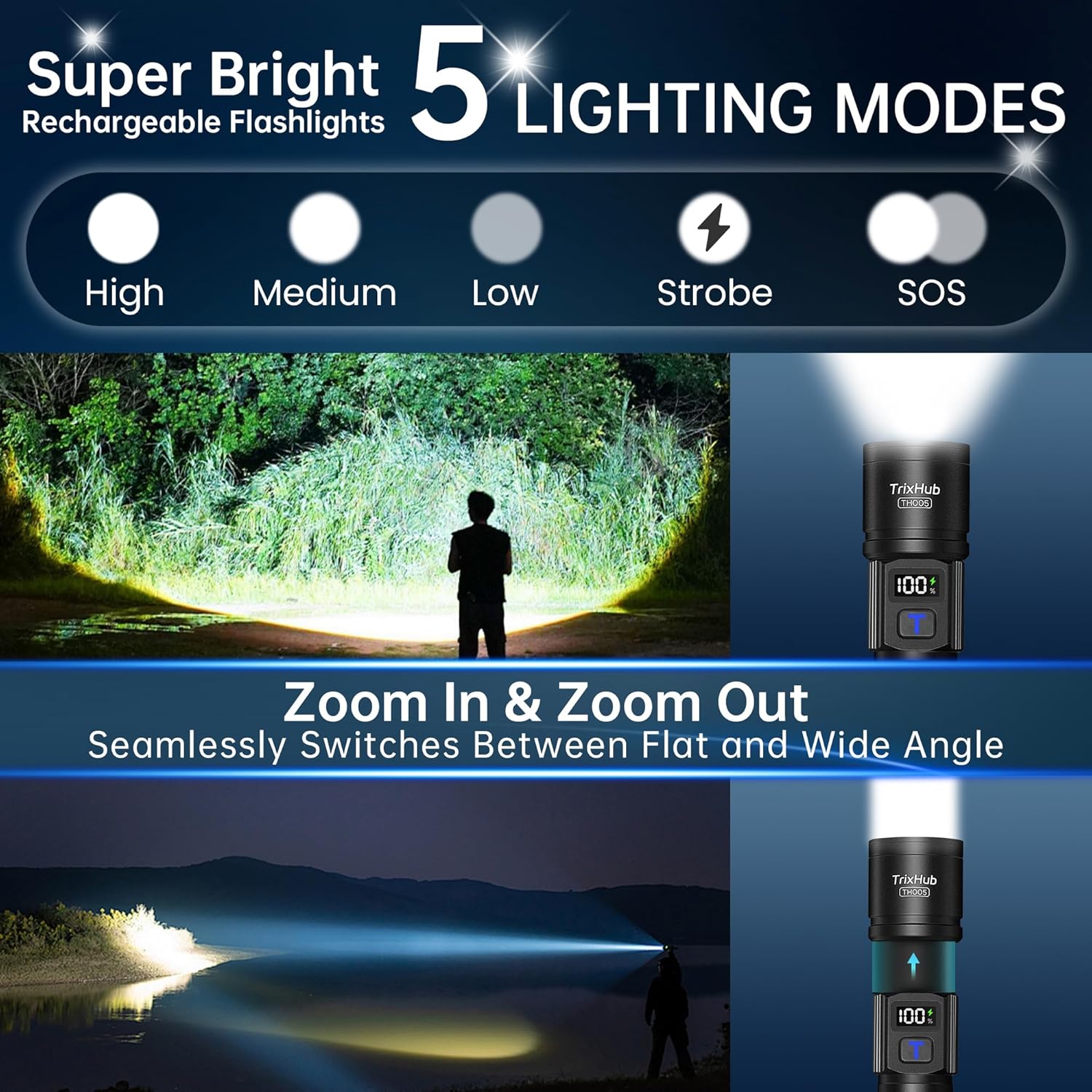 Thumbnail 1 de TrixHub 2-Pack Flashlights, 5 Modes ⚡