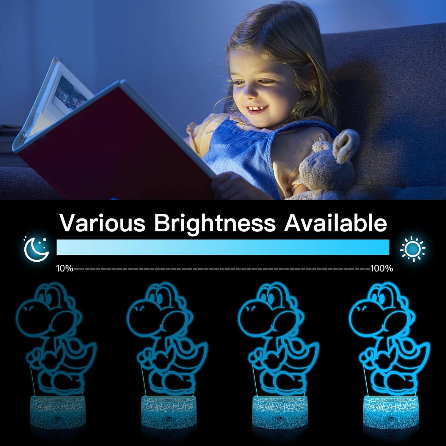 Thumbnail 2 de Japan Anime Yoshi Nachtlicht für Kinder (3D LED, 16 Farben) mit Smart Touch, Fernbedienung und USB