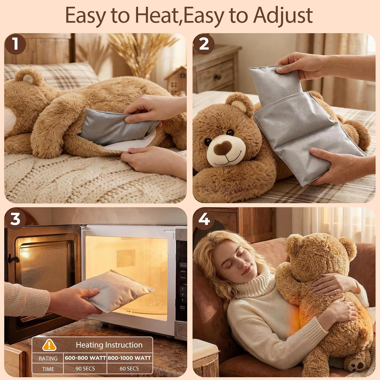 Thumbnail 5 de Mewaii Peluche Lestée Ours Brun avec coussin chauffant (23 pouces) – 2,3 kg réglable, chaud et frais