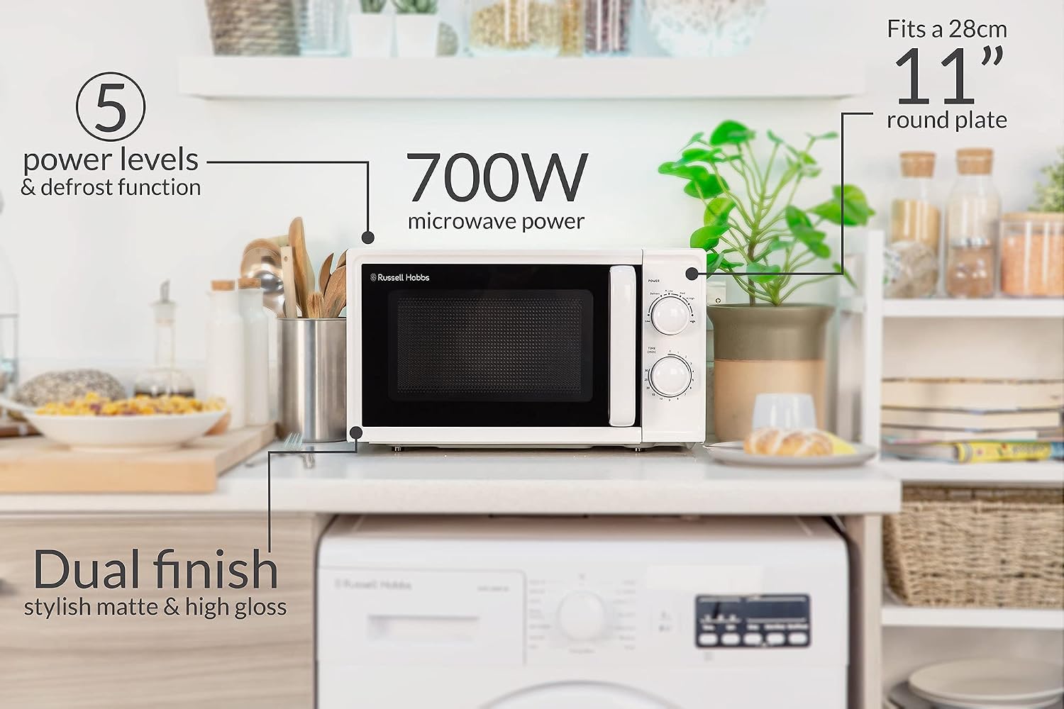 Detalle 2 de Russell Hobbs 17L Small Microwave (RHM1725) – White, 700W, 5 Power Levels & Defrost