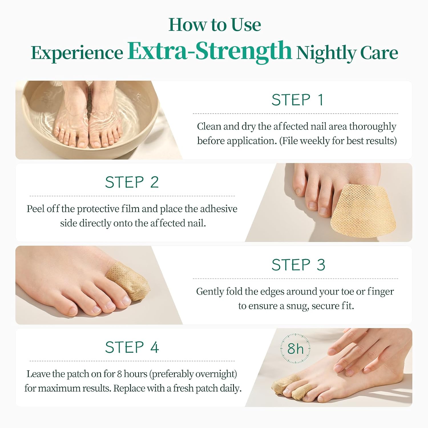 Detalle de APUREE Fungal Nail Patches Extra Strength with Tolnaftate 1% (32 Patch) for Overnight Toe Nail Treatment