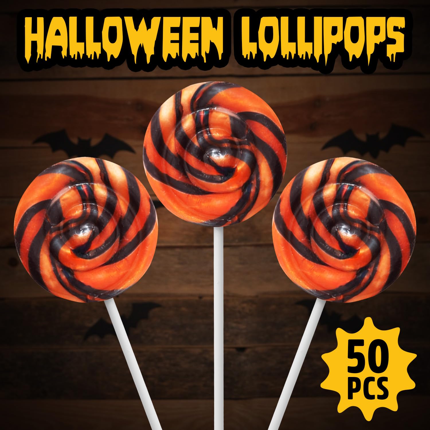 Detalle 2 de Yumzo Halloween Orange and Black Swirl Lollipops, Individually Wrapped, 50 Pack