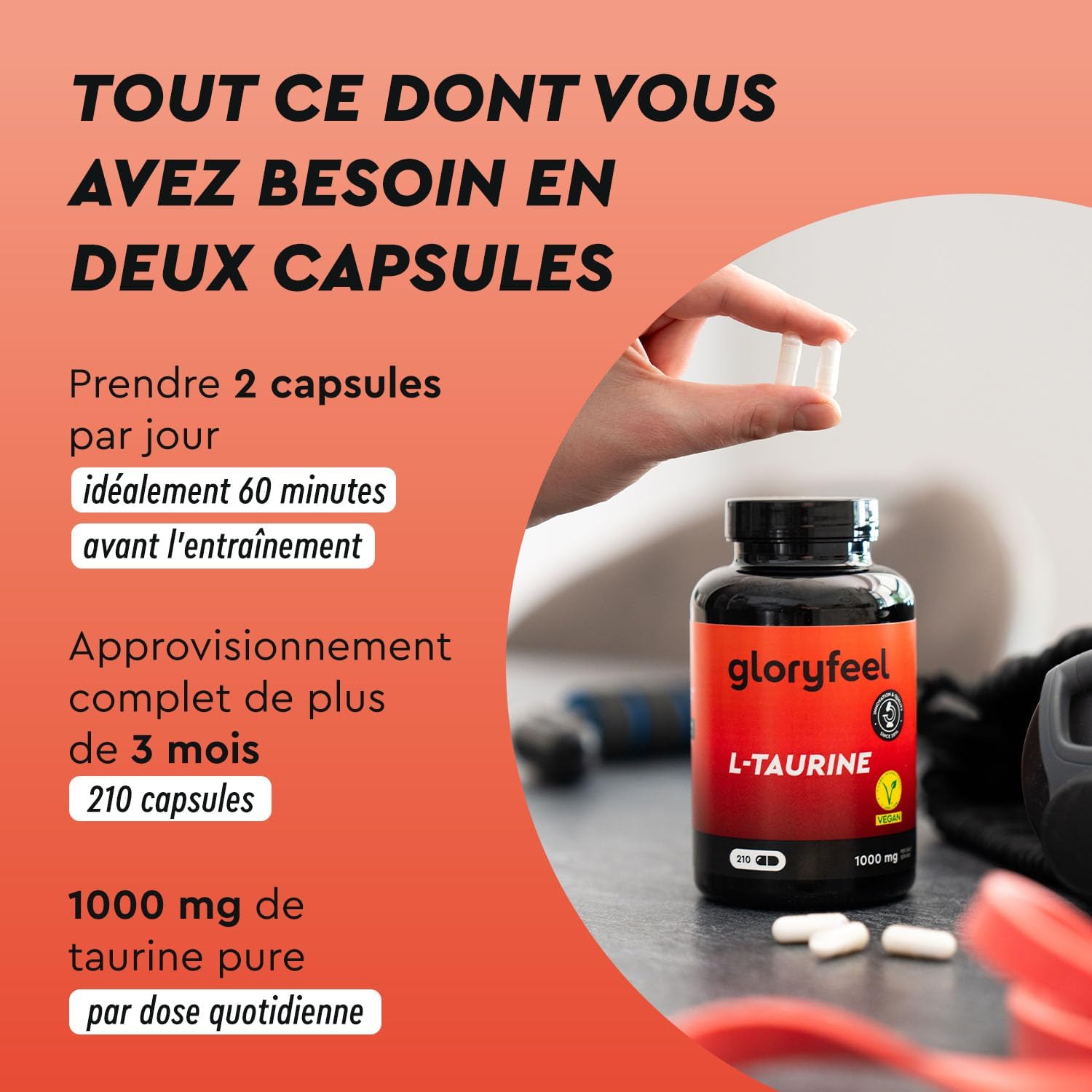 Thumbnail 1 de Gloryfeel L‑Taurine 1000 mg, 210 gélules 💊