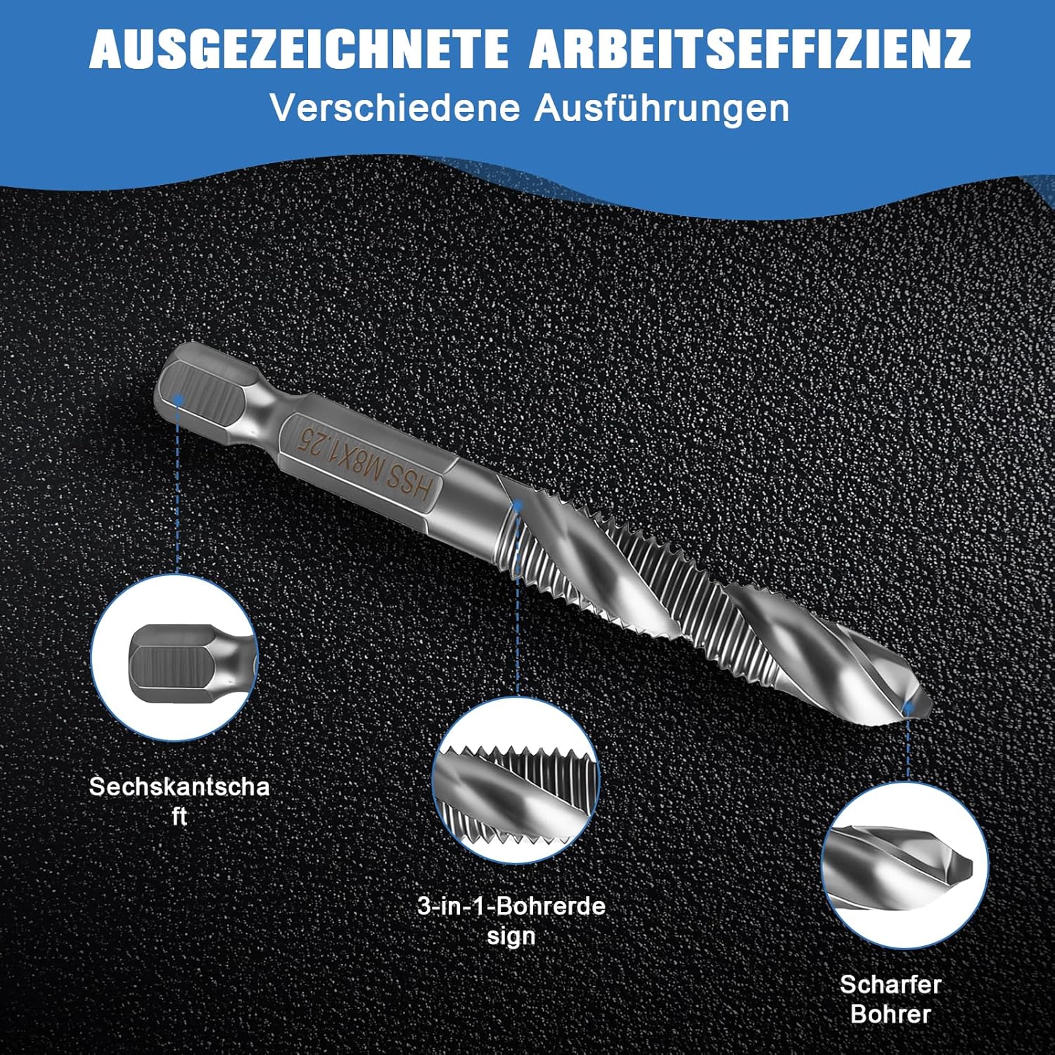 Thumbnail 1 de 6-teiliges Kombi-Bohrer & Gewindeschneider-Set M3–M10 (HSS) mit Rostschutzbeschichtung – für Metall, Holz & Kunststoff