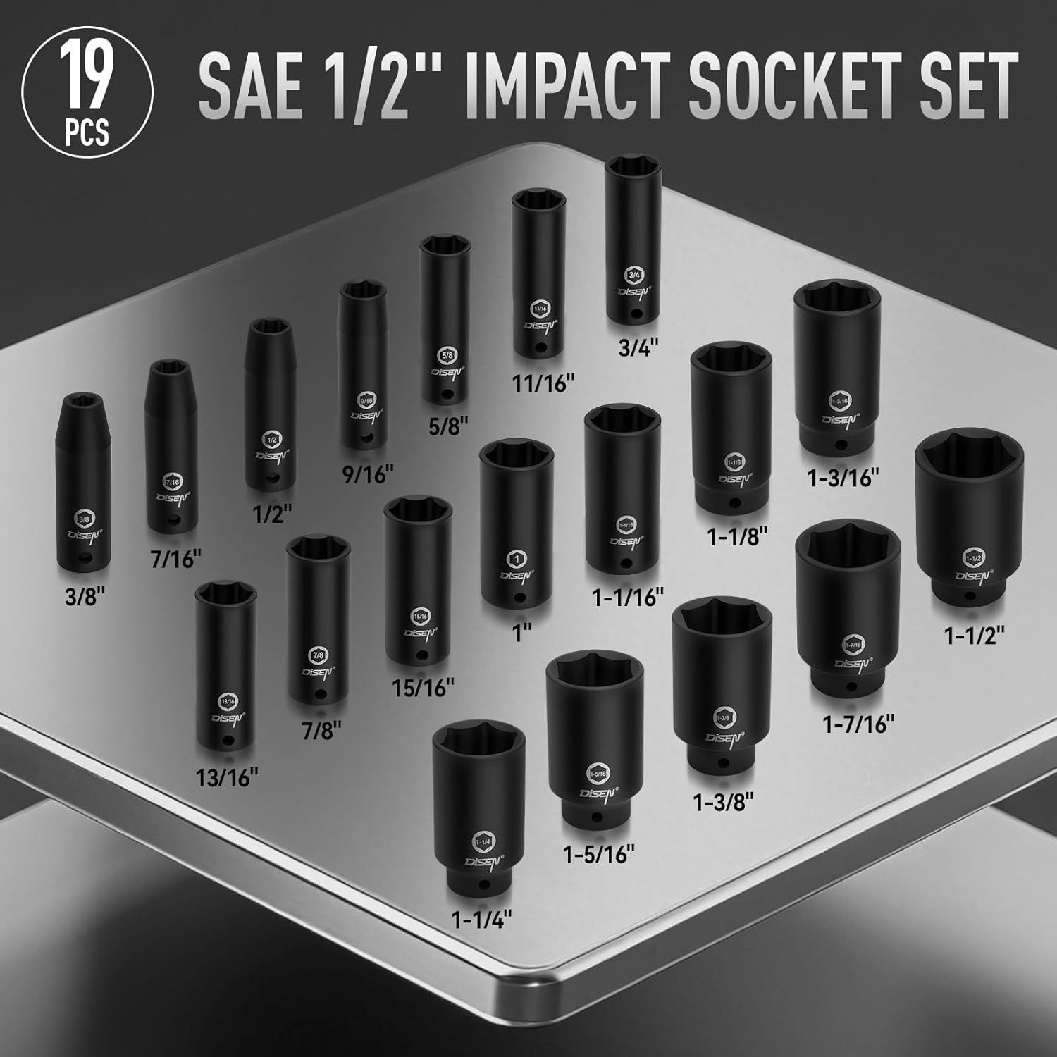 Thumbnail 5 de DISEN 19-Piece 1/2" SAE Impact Socket Set