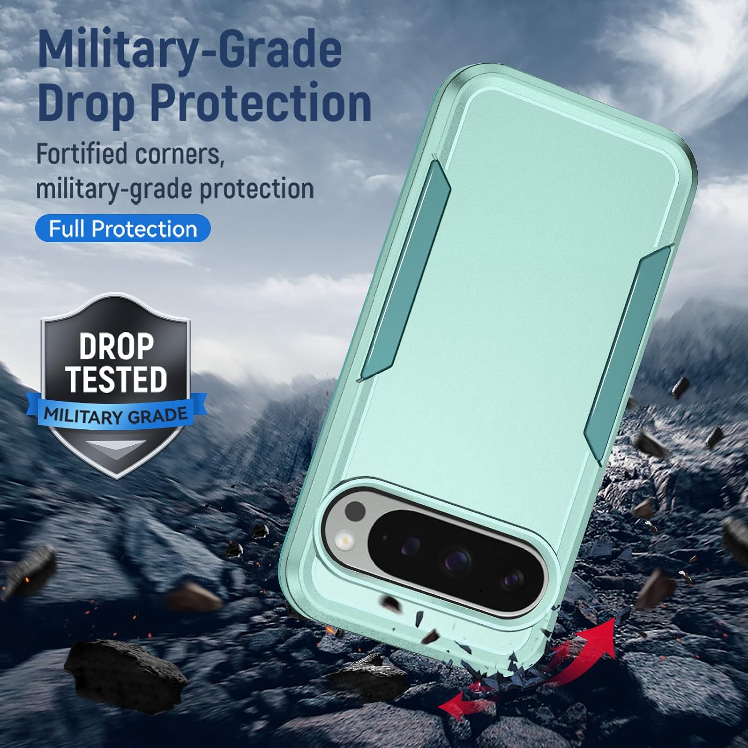 Detalle de Jihucase for Google Pixel 9 Pro XL Case with Screen Protector (Green) – heavy-duty double-layer cover