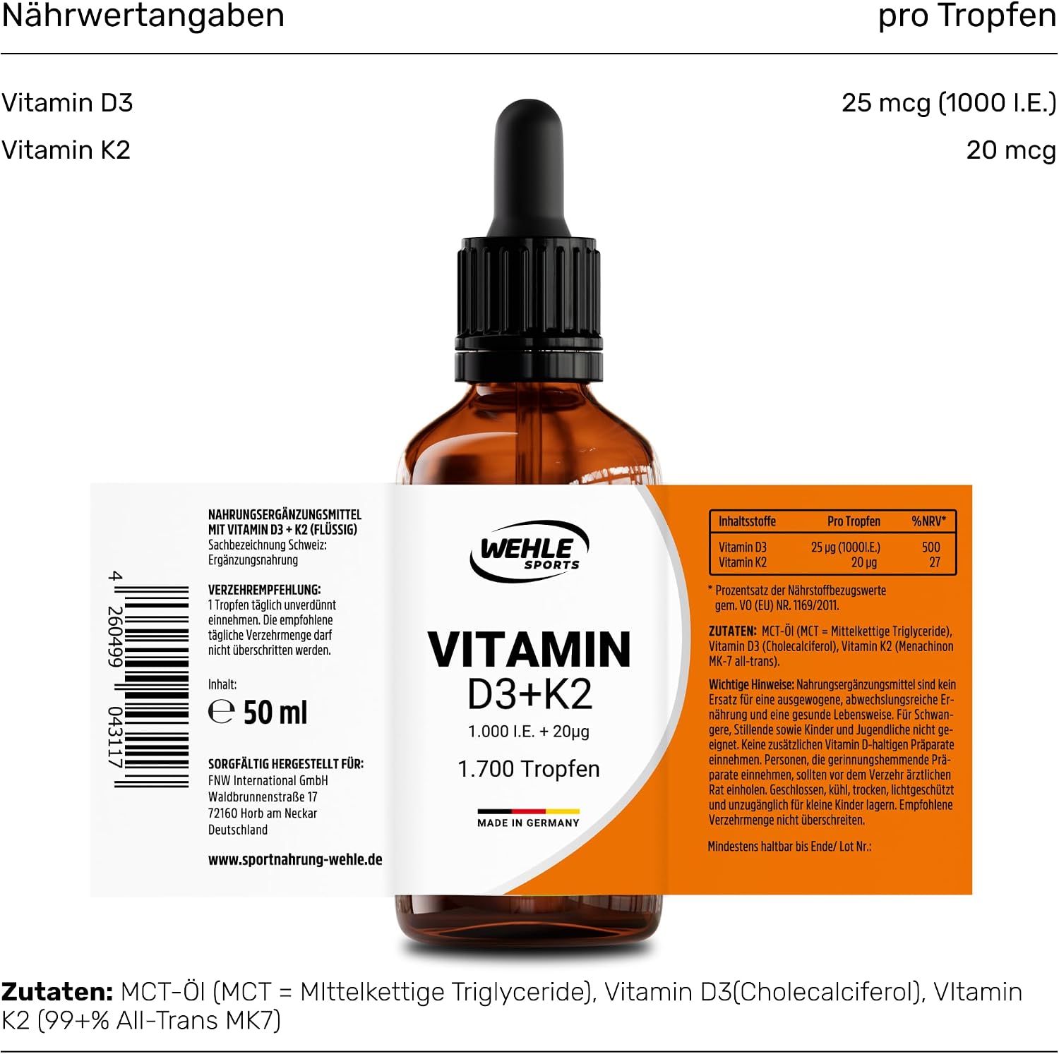 Thumbnail 1 de Vitamin D3 K2 Tropfen Hochdosiert 1000 IE