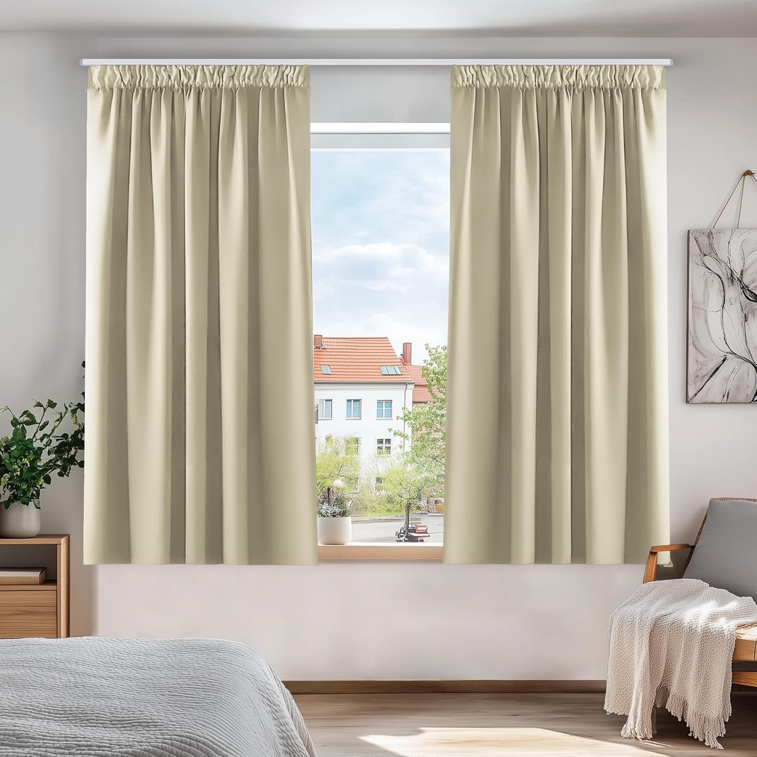 Thumbnail 2 de Deconovo Super Soft Curtains Thermal Insulated Pencil Pleat Room Darkening (46 x 54) Beige – 2 Panels