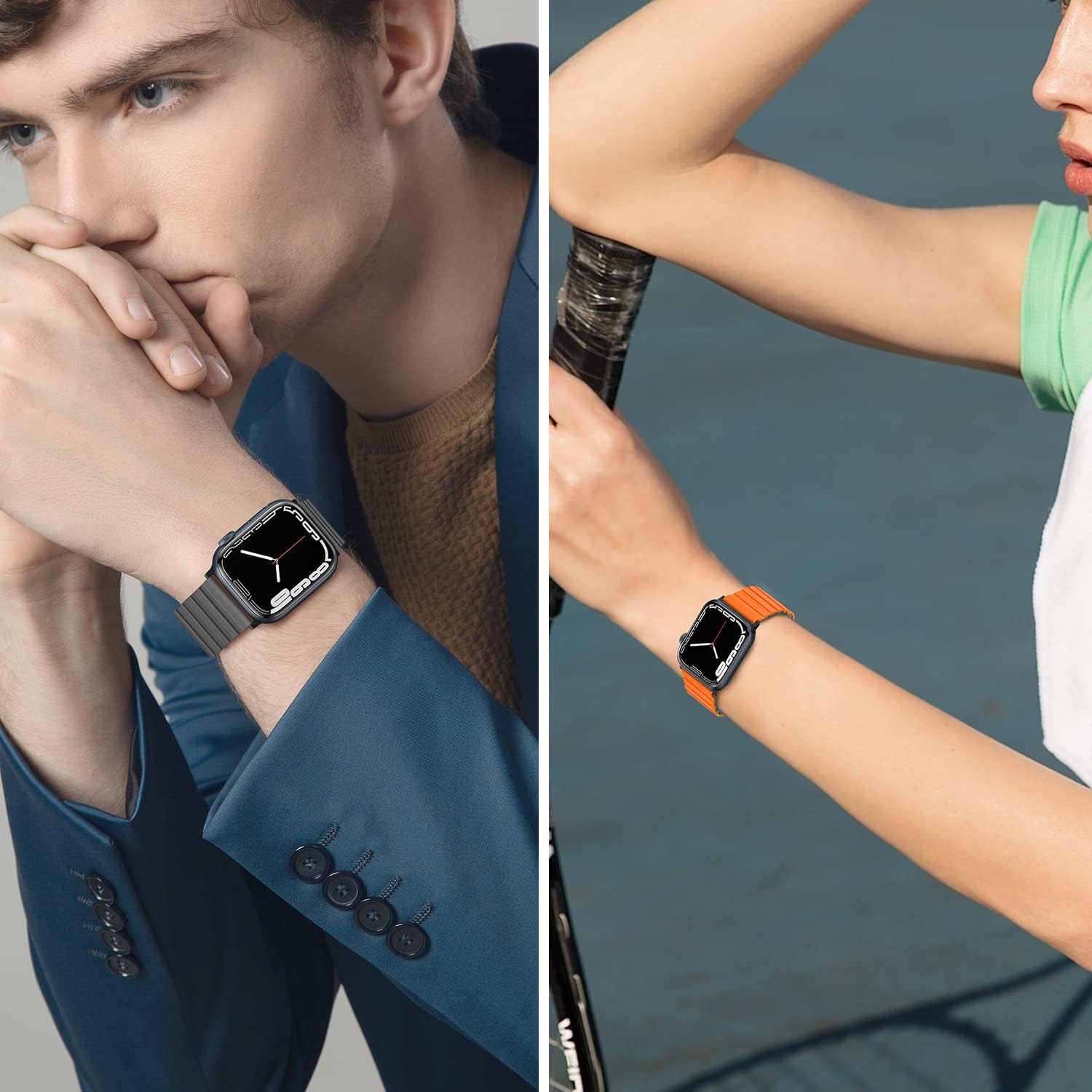 Thumbnail 6 de Tasikar Silicone Magnetic Loop Strap for Apple Watch 42mm – Grey/Orange (Series 10)