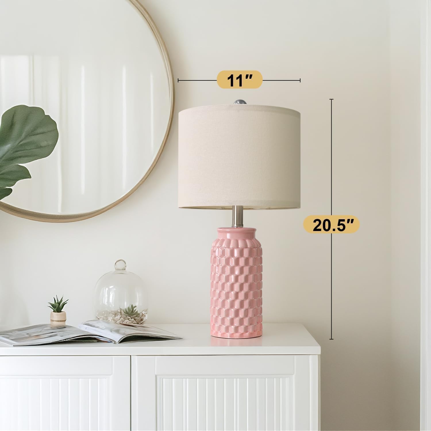 Detalle 2 de USumkky 1092 Pink Ceramic Table Lamps, Set of 2, 20.5-Inch with Linen Shades