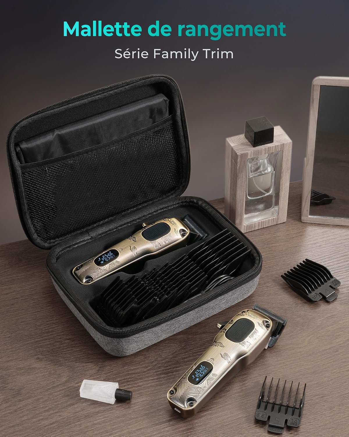 Thumbnail 3 de VGRPRO Tondeuse Cheveux Hommes Professionnel — Kit sans fil avec étui et LED (Gloden)
