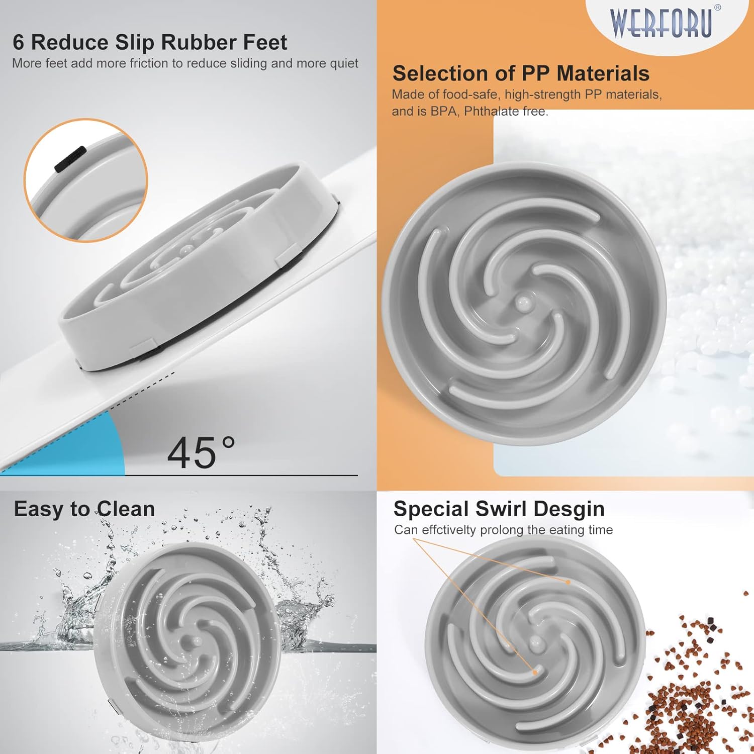 Detalle de Large Pet Slow Feeder Dog Bowl – Spiral Maze, Non-Slip, Light Grey