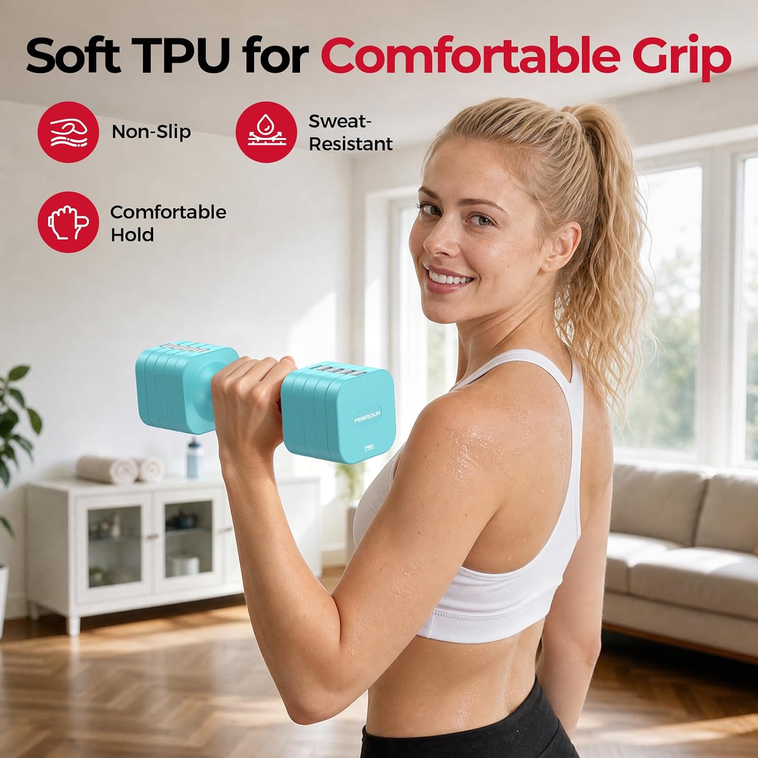 Detalle de FEIERDUN Adjustable Dumbbells 5-in-1