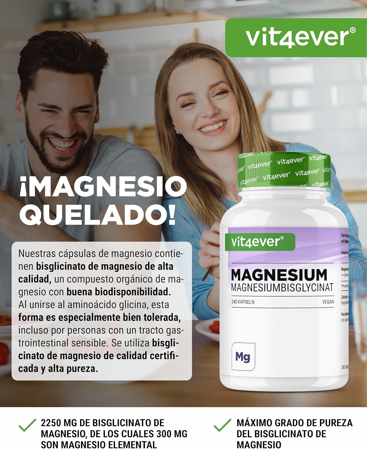 Detalle 2 de Bisglicinato de Magnesio 300 mg 240 cápsulas