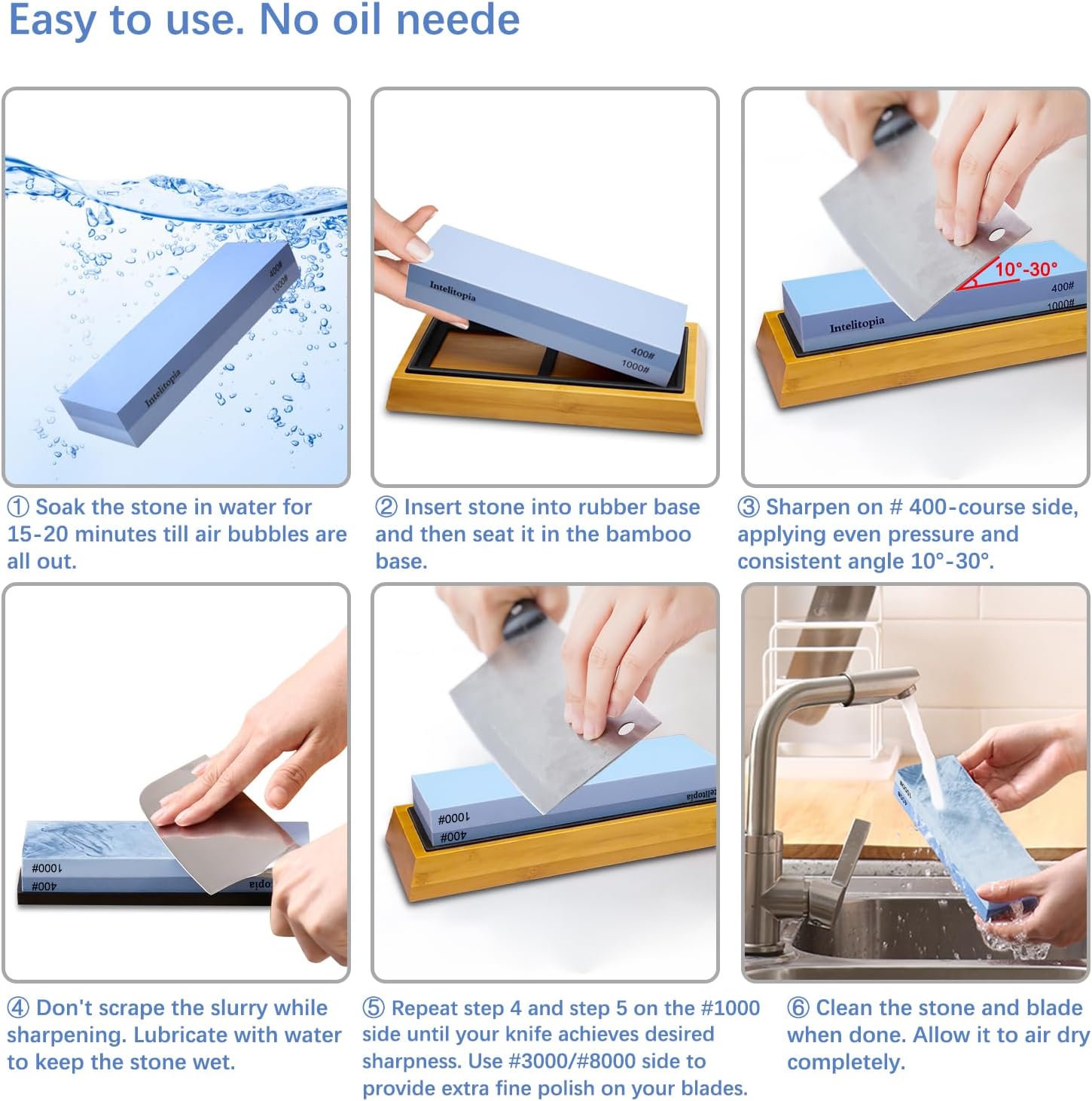 Detalle de Intelitopia MDS00A Knife Sharpening Stone Set, 400/1000 and 3000/8000 Grit