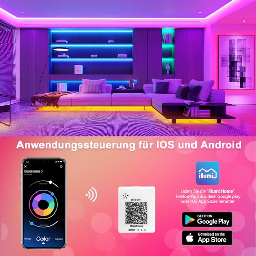 Detalle 2 de Mexllex Ruban LED 15M RGB – Bande LED Bluetooth, Télécommande IR et APP, éclairage décoratif performant