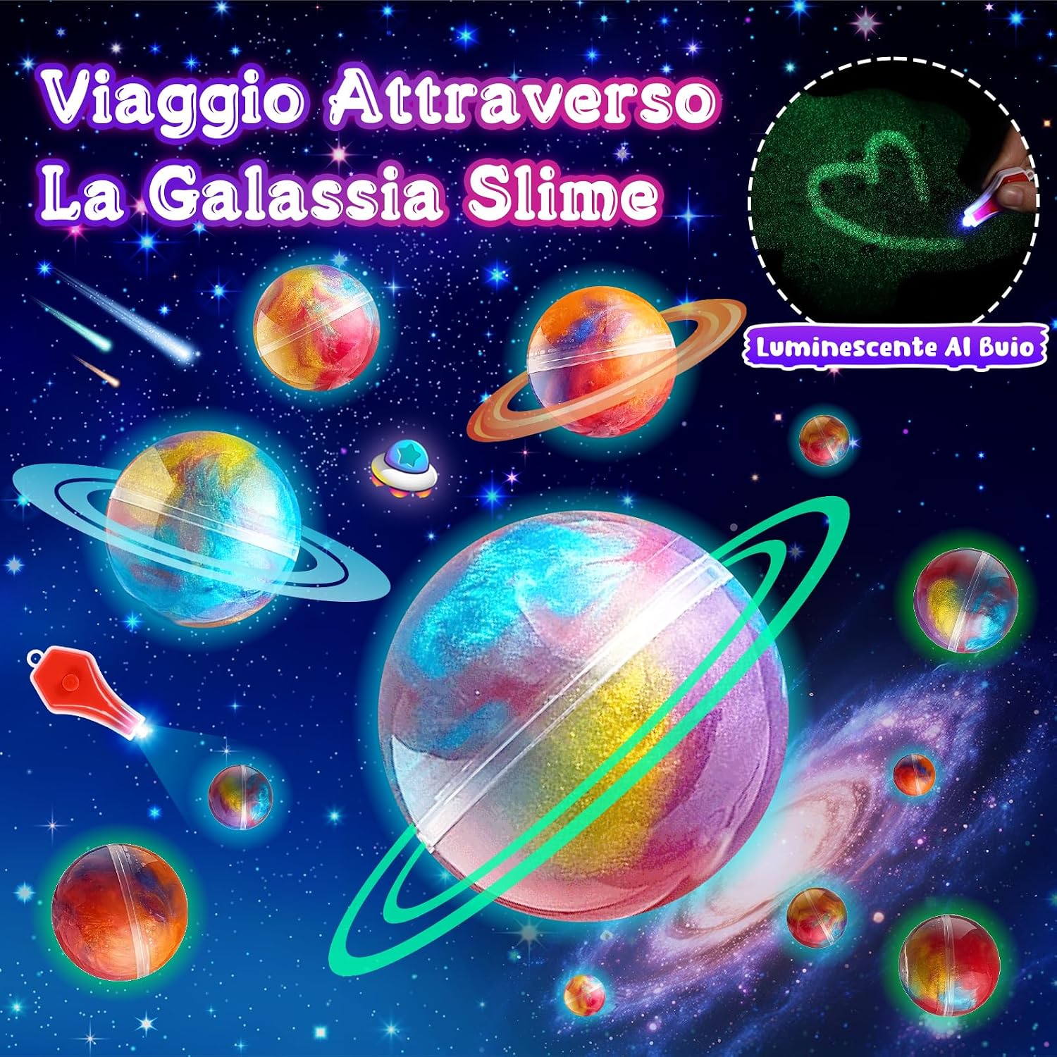 Detalle de Hapikids Slime per Bambini Fluffy Galaxy: kit con 24 bolas e mini-lanterne, per 6-12 anni