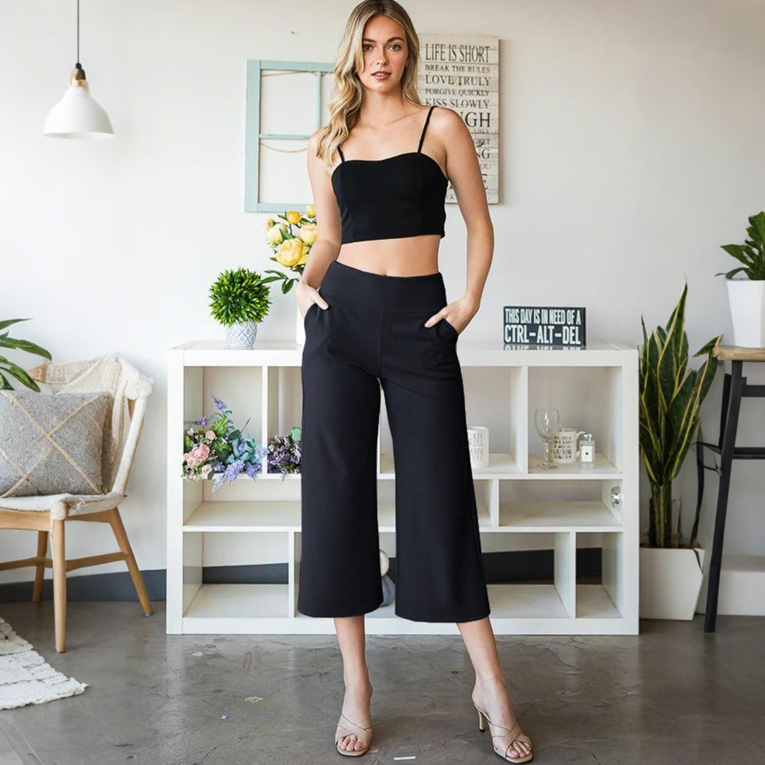 Detalle de NEW Young 3 Pack Women's Wide Leg Pants with Pockets High Waist Loose Sweatpants