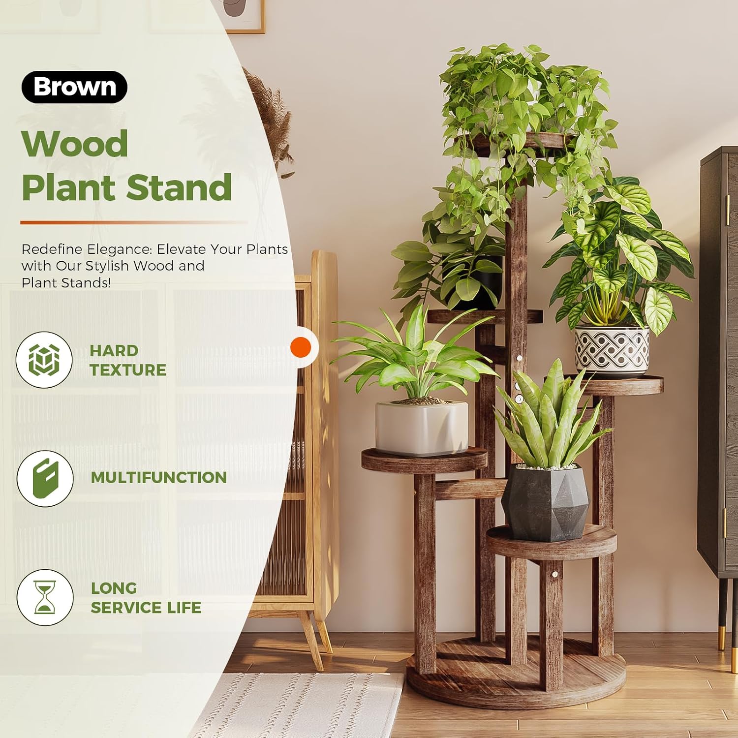 Detalle 2 de Bamworld 5-Tier Tall Plant Stand (Indoor Corner Wood Plant Shelf) for up to 5 potted plants