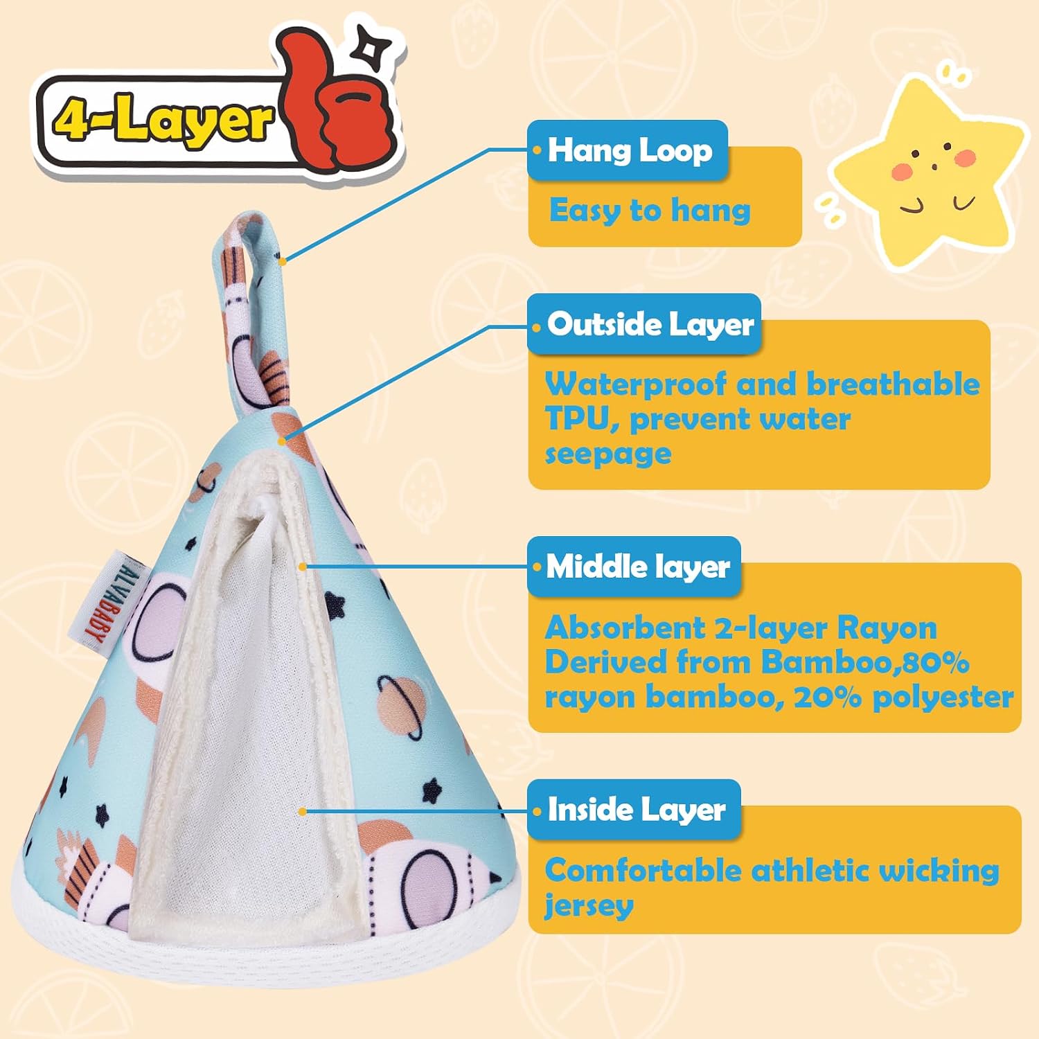 Detalle de ALVA ALVABABY 男の子用おしっこカバー 4層構造・洗って繰り返し使える4個セット