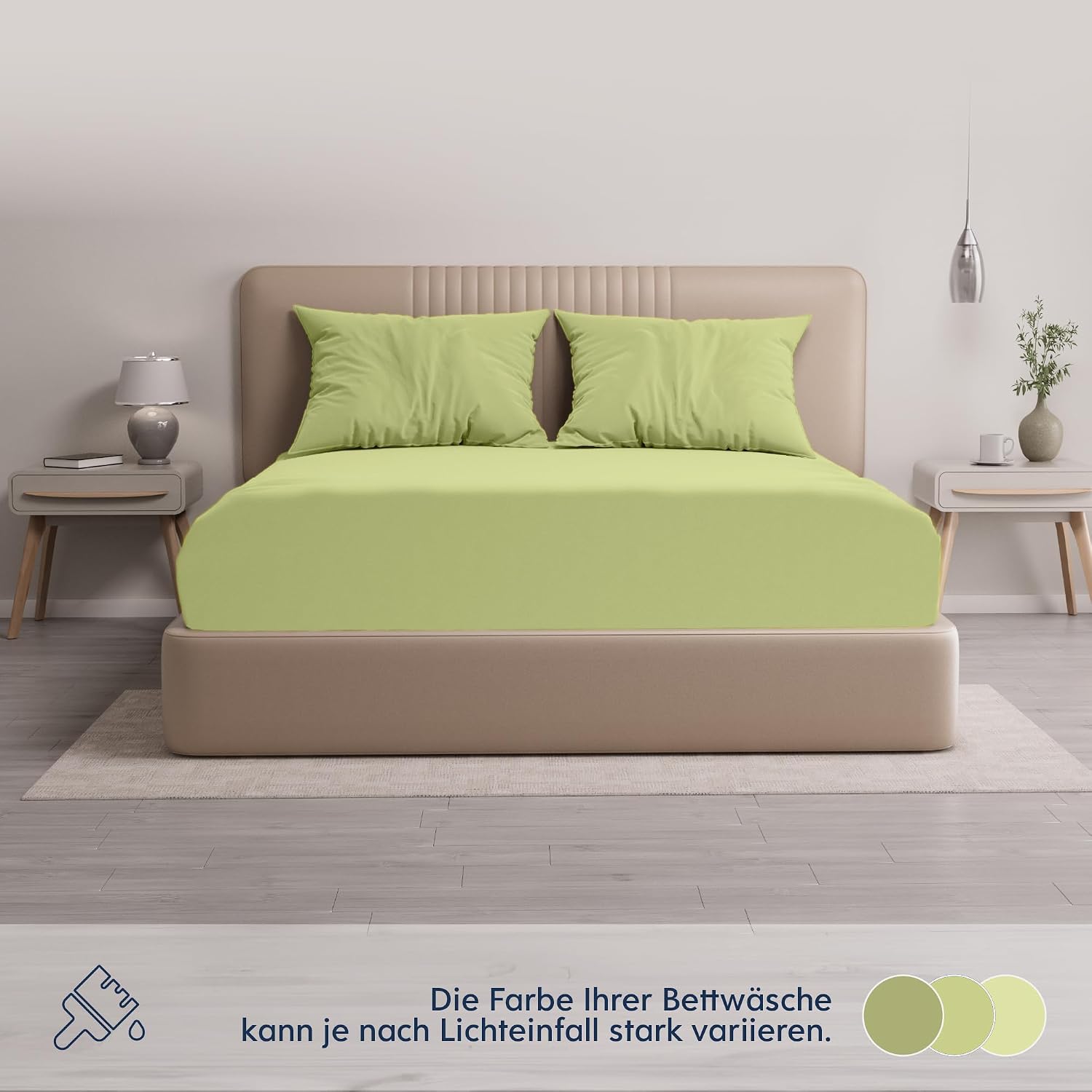 Detalle de Dreamzie Premium Spannbettlaken aus Jersey (60° waschbar) in Grün – passend bis 37 cm Seitenhöhe (180×200 bis 200×220)
