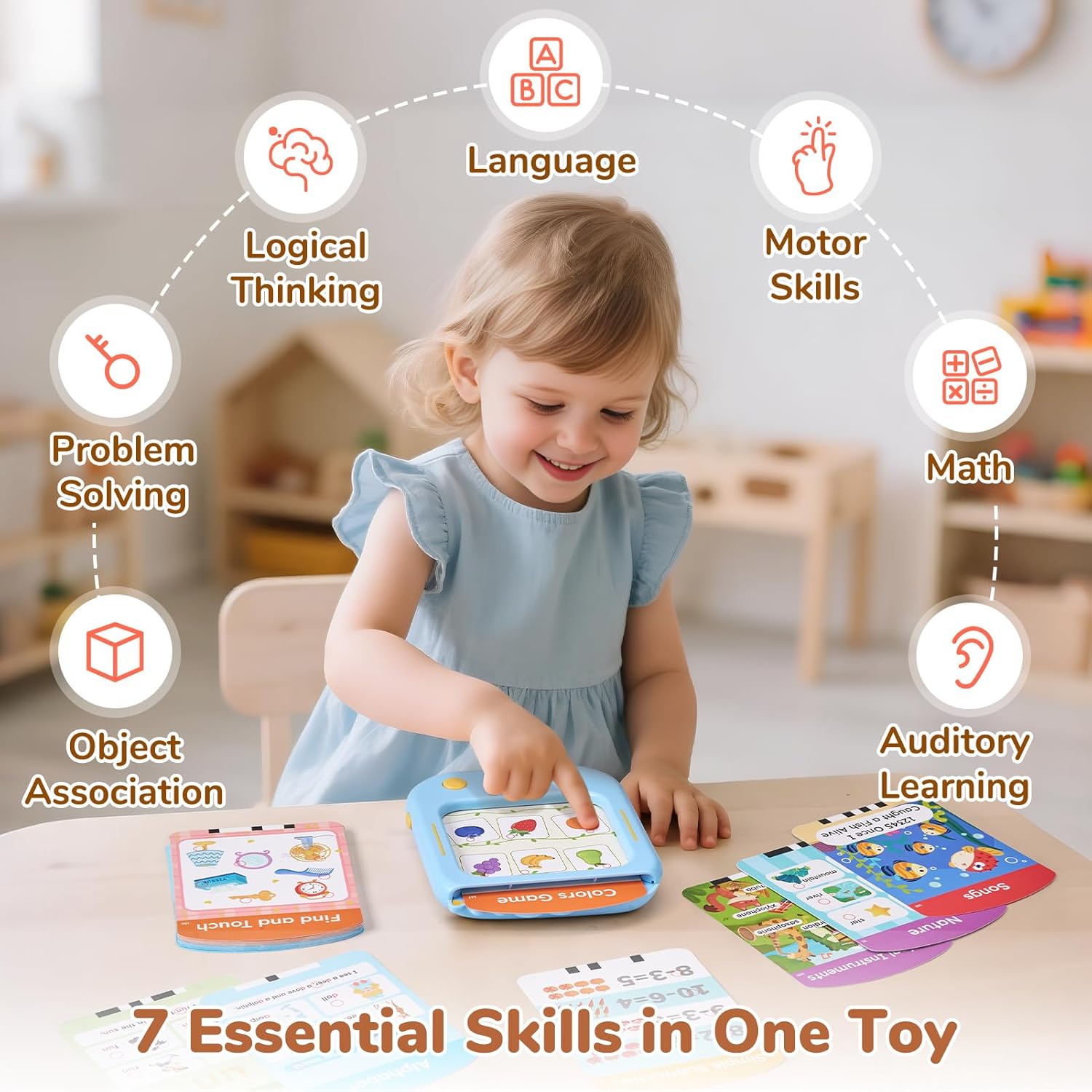 Detalle 1 de JoyCat Kids Learning Tablet (screen-free) with 156 tap-to-read flash cards and 20 listen & find games