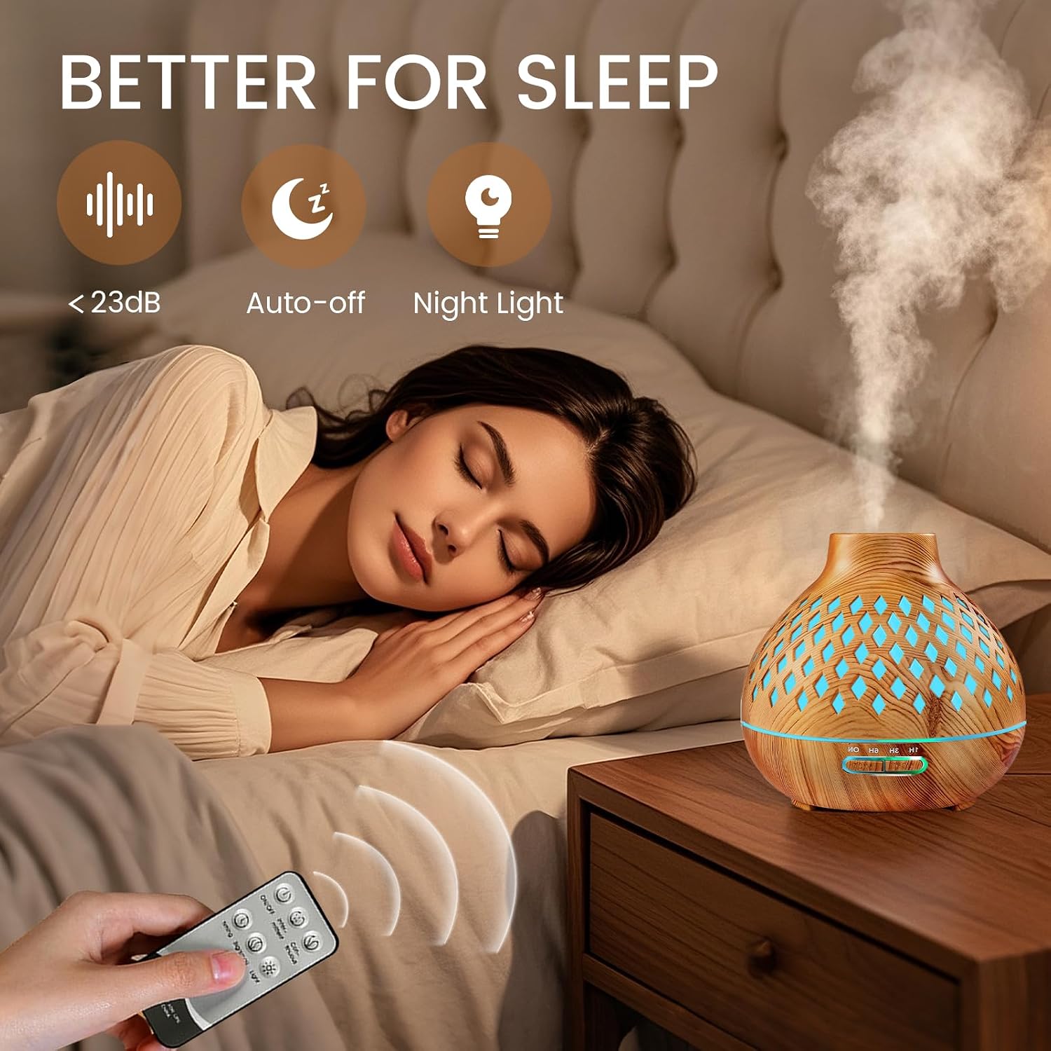 Detalle 2 de Aeshory 00142 aroma diffuser 550 ml met 12 oliën, ledlicht en automatische uitschakeling