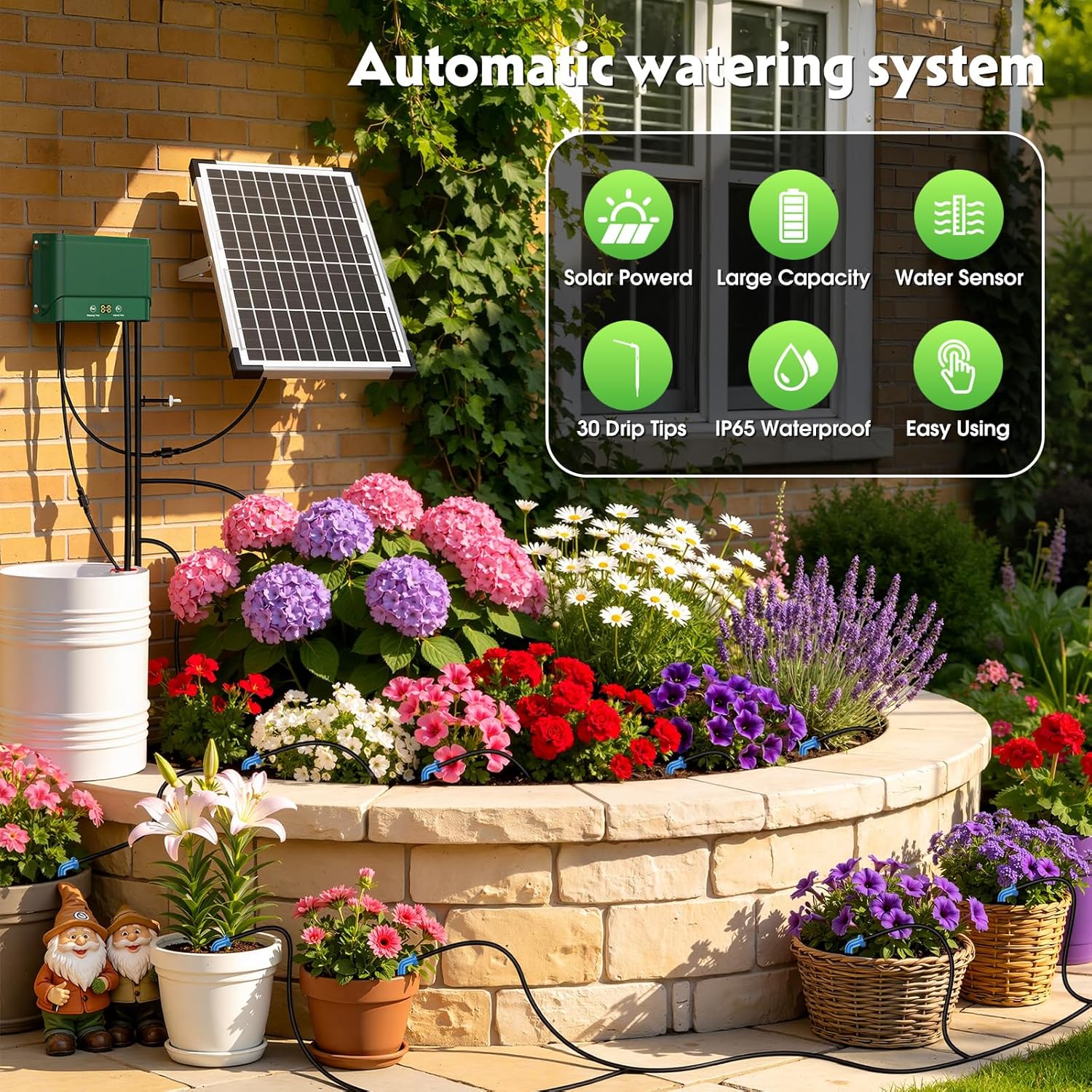 Detalle de AnseTo Irrigazione Automatica Solare: kit a Goccia per Giardini, Balconi e Serre con Timer Separato