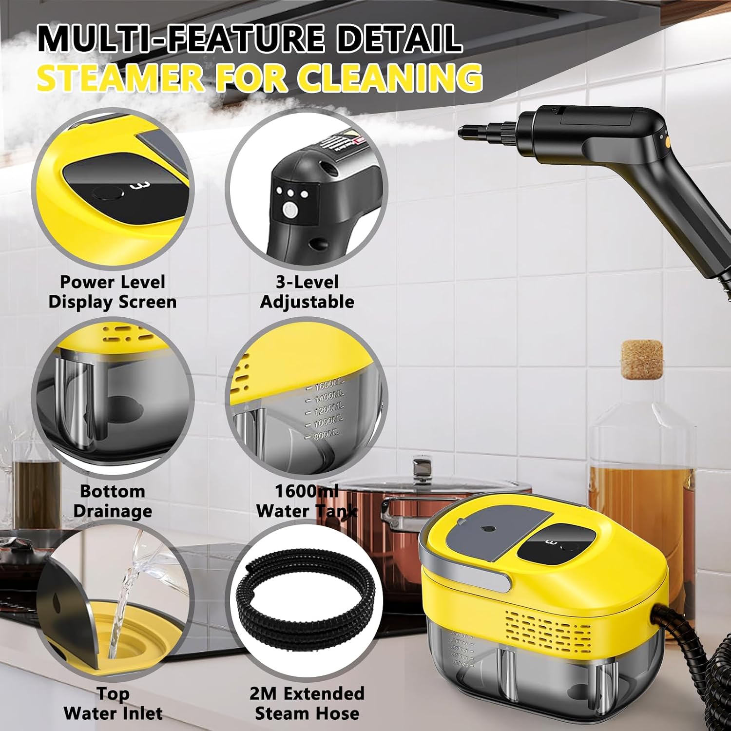 Detalle de 2026 New 3 Level Adjustable Pressurized Handheld Steam Cleaner for Home