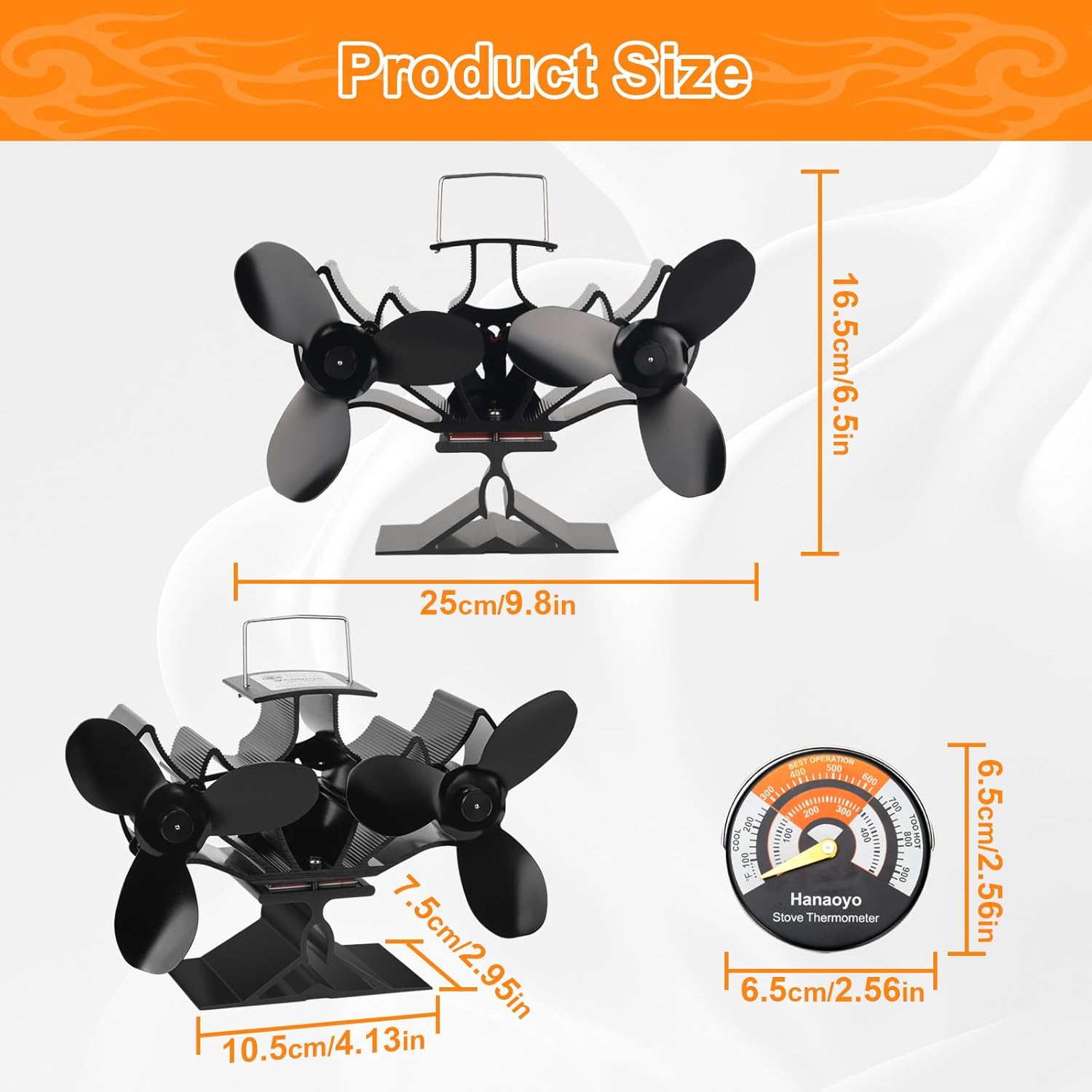 Thumbnail 3 de Hanaoyo twin-motor heat-powered log burner fan with silent double TEG power