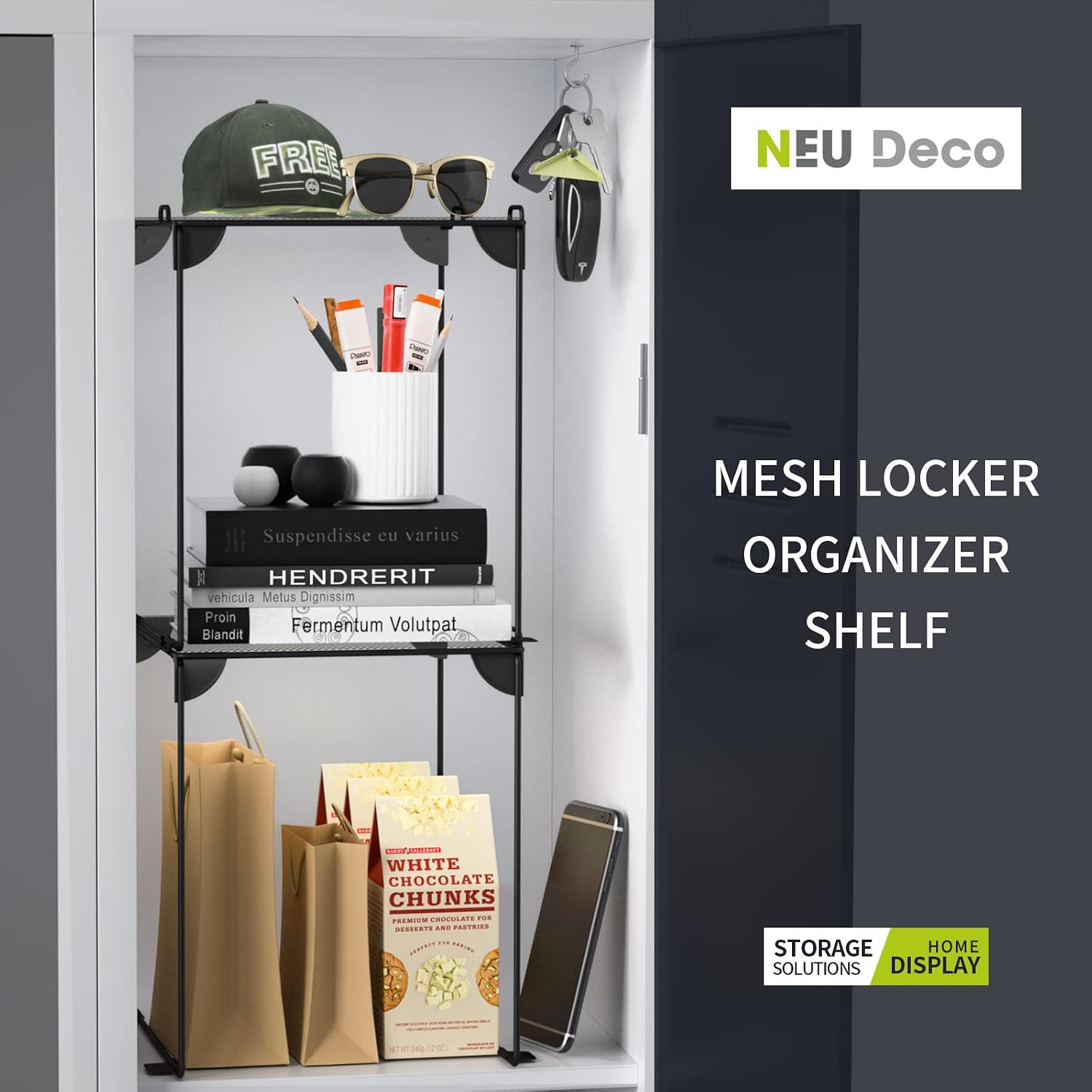 Thumbnail 5 de Neudeco Locker Organzier Mesh Locker Shelf Set, 2-Pack, Grey, Foldable Metal