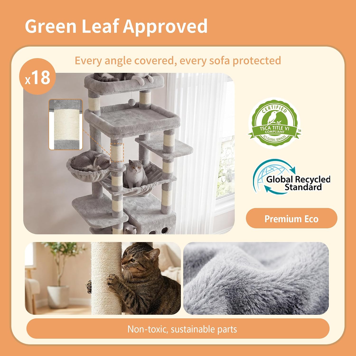 Detalle de Heybly Floor-to-Ceiling Cat Tree HCT92W