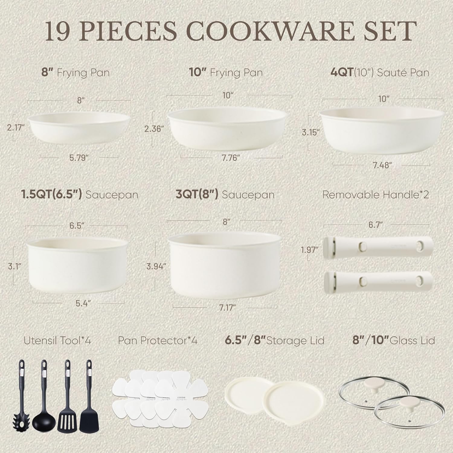 Thumbnail 1 de CAROTE 19pcs Pots and Pans Set with Detachable Handle – Nonstick, Induction Ready, Oven Safe