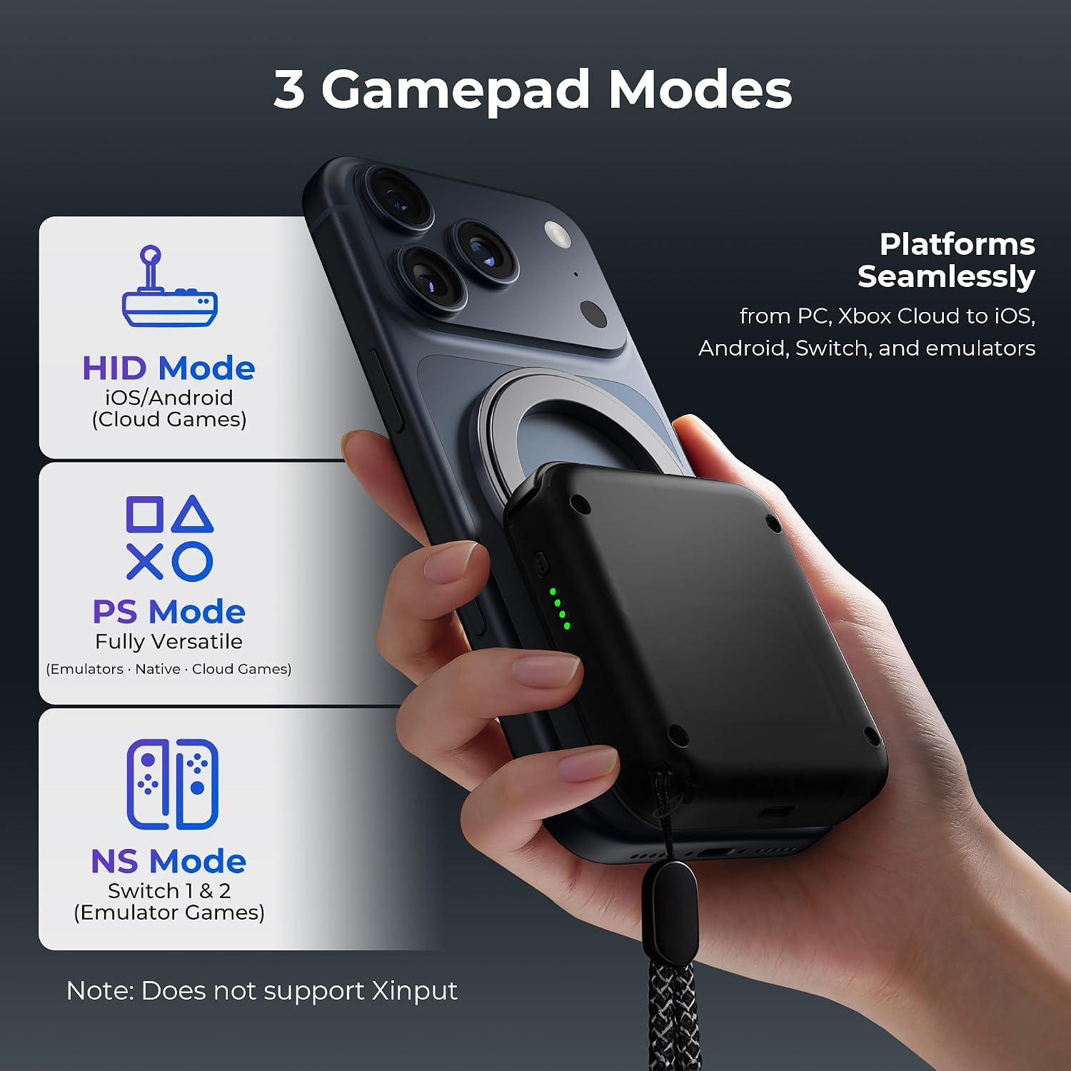 Thumbnail 3 de abxylute M4 Snap-On Mobile Gaming Controller: Pocket-Sized Retro Flex for Android, iPhone, and Switch (Magnetic, 18 Buttons, 12-Hour Battery)