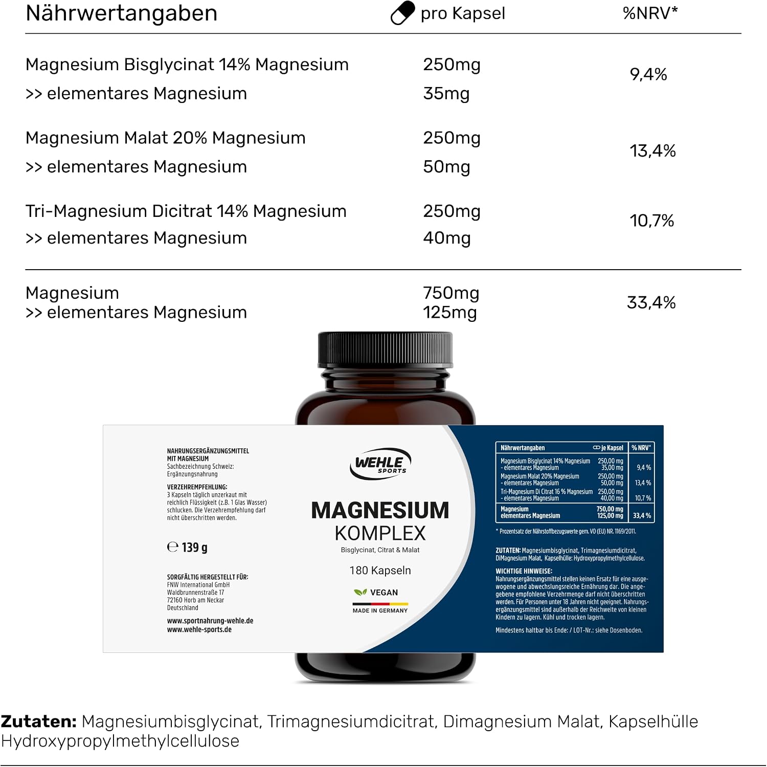Detalle de Wehle Sport Magnesium hochdosiert 2250 mg