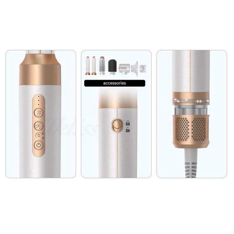Detalle de Klack Hot Air Styler 7 en 1: Secador de Pelo Profesional de Alta Velocidad 110000RPM Blanco/Cobre
